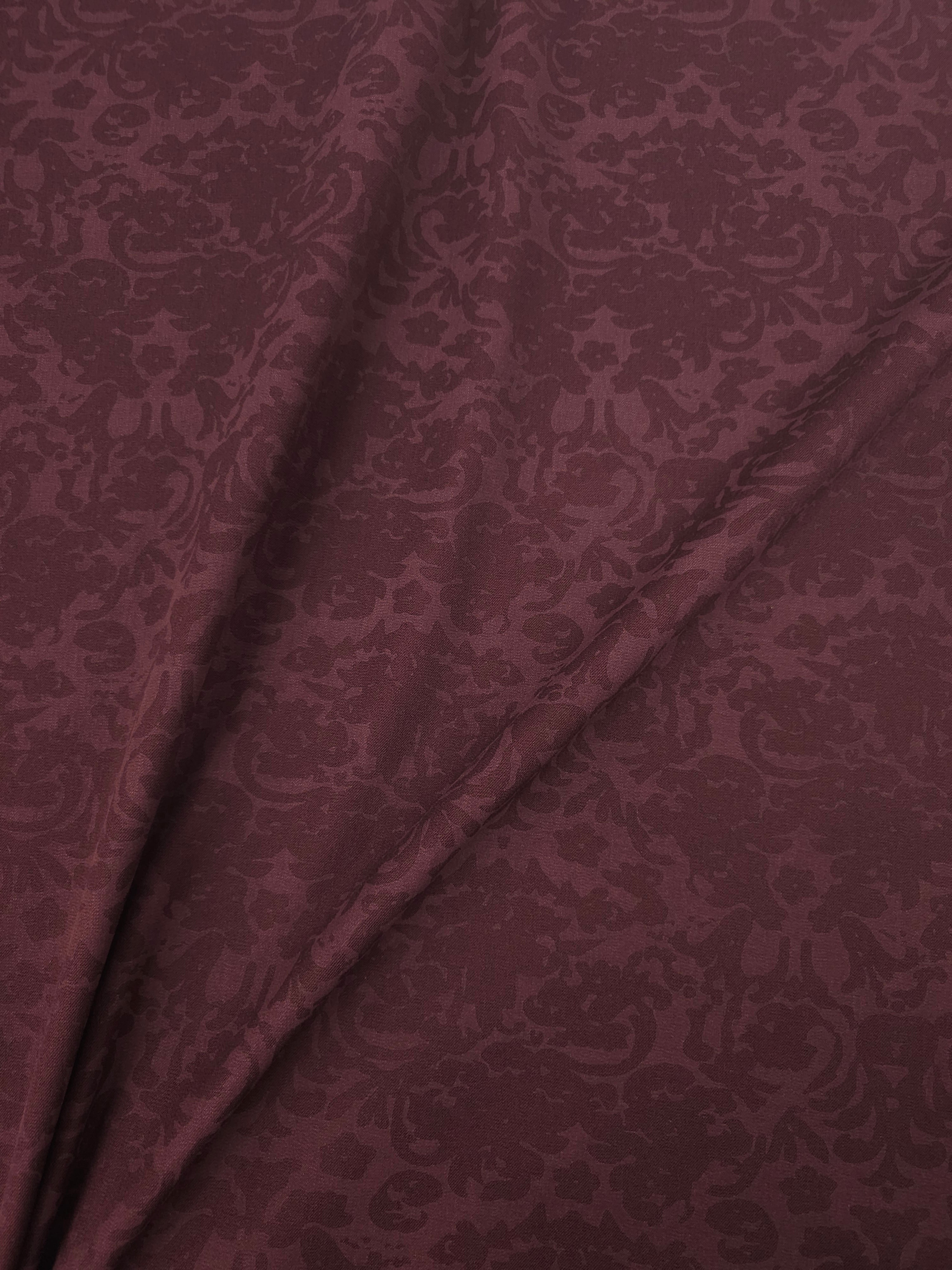 Burgundy Damask Brushed Cotton Twill