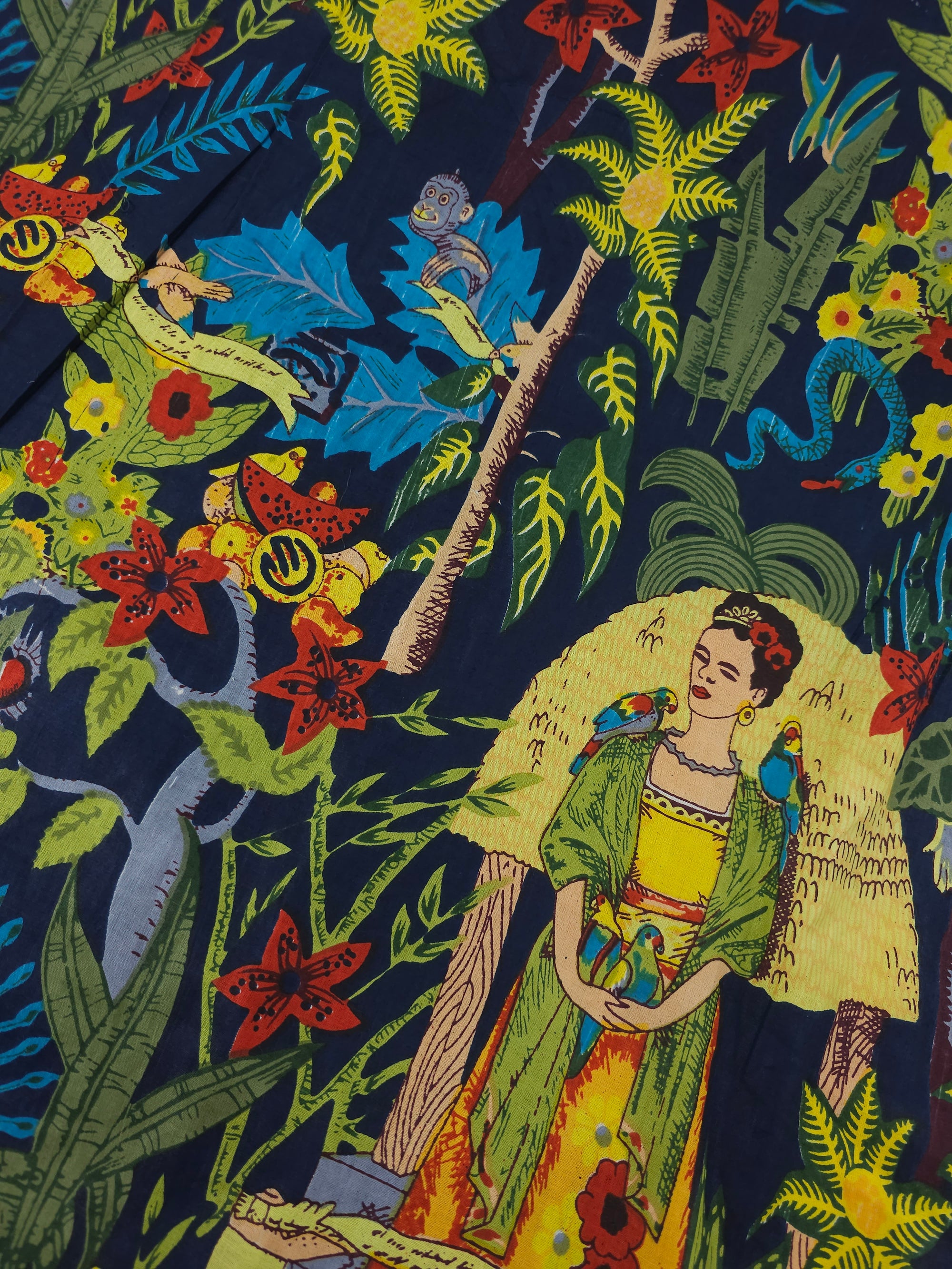 Navy Frida Kahlo Block Print Cotton