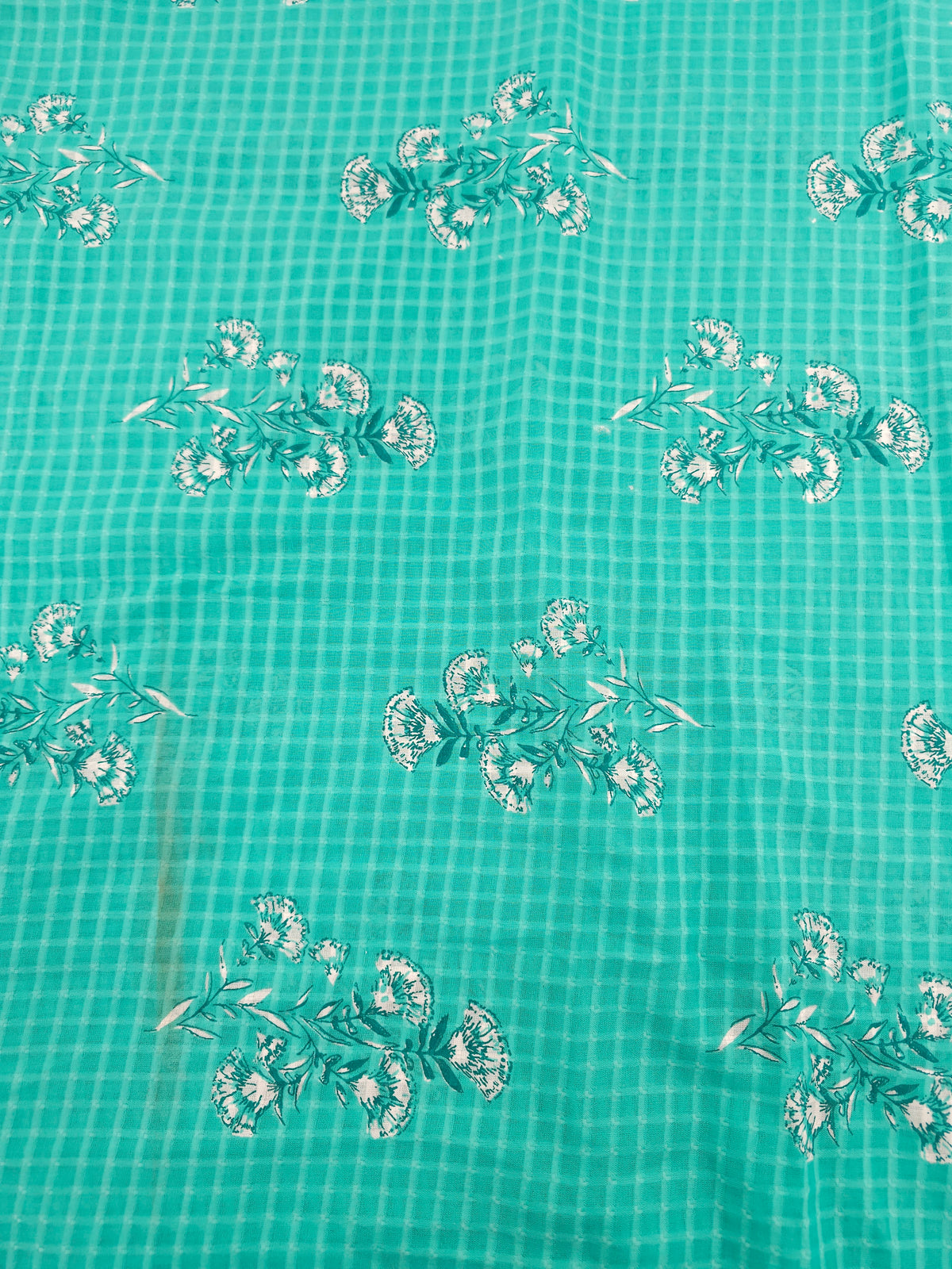 Cyan grid floral Cotton- 2m piece