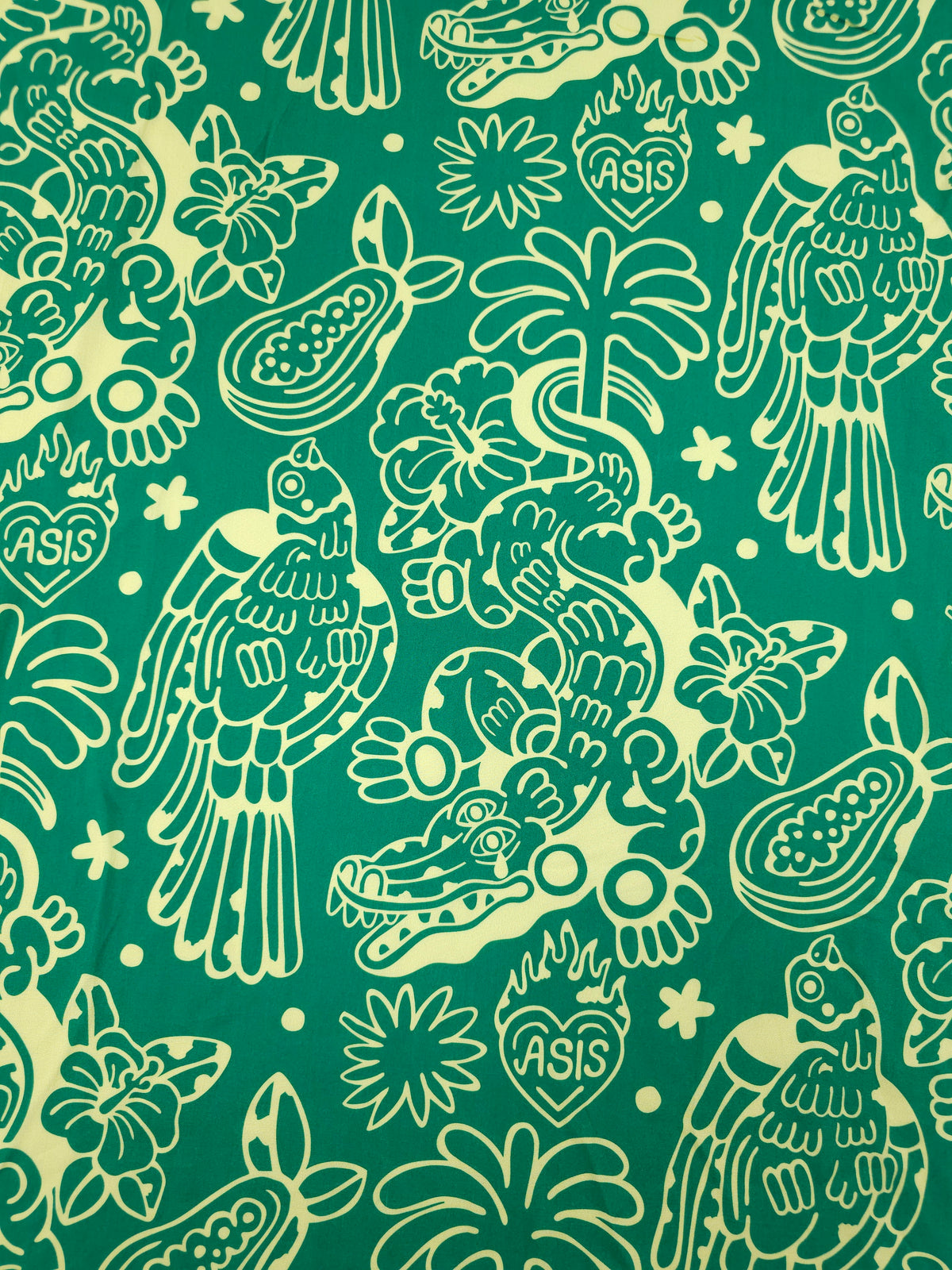 Green/Creamy Yellow Crocodylus Viscose Challis - Brava