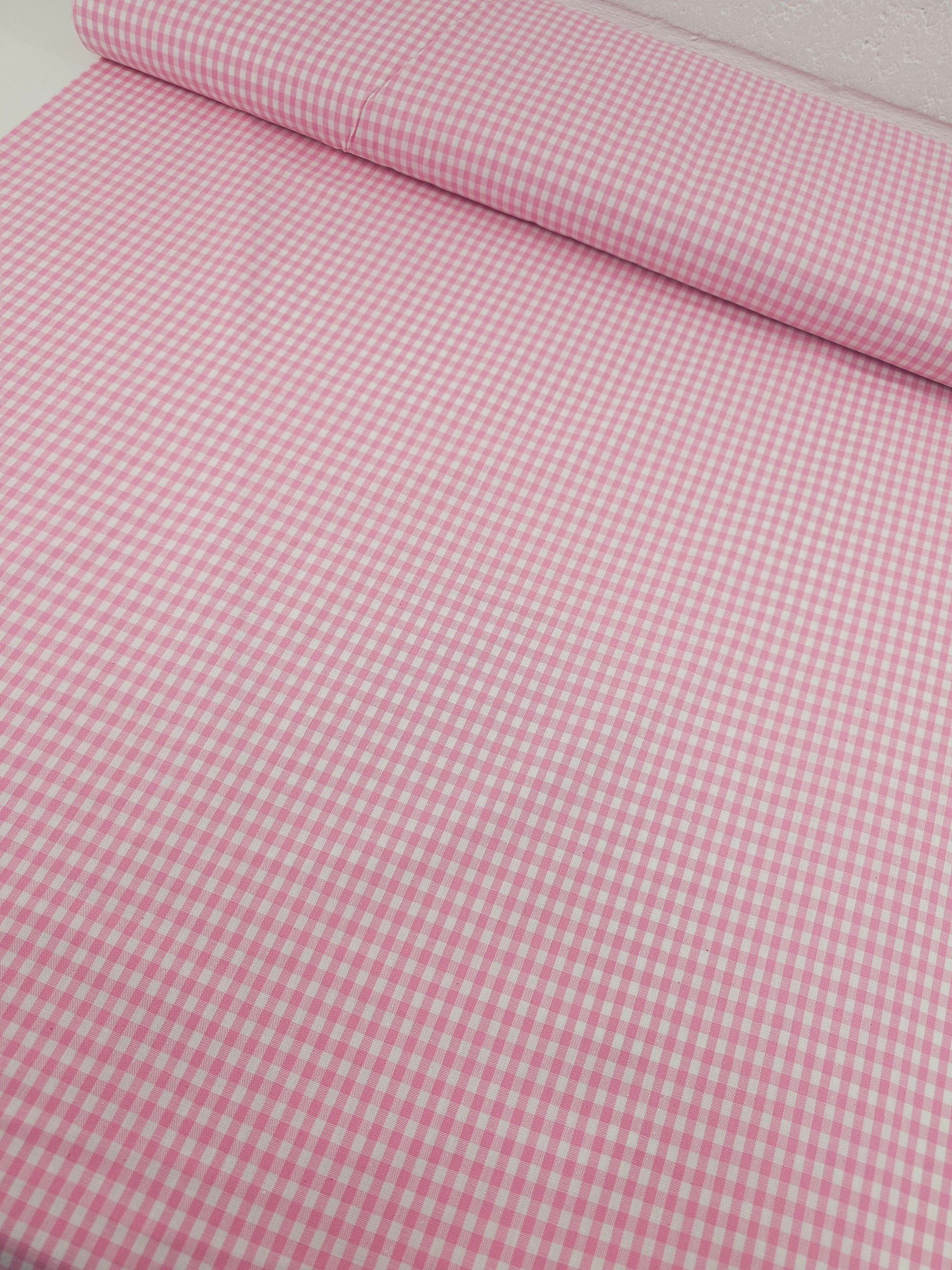 Pink Small Gingham 100% Cotton 55"