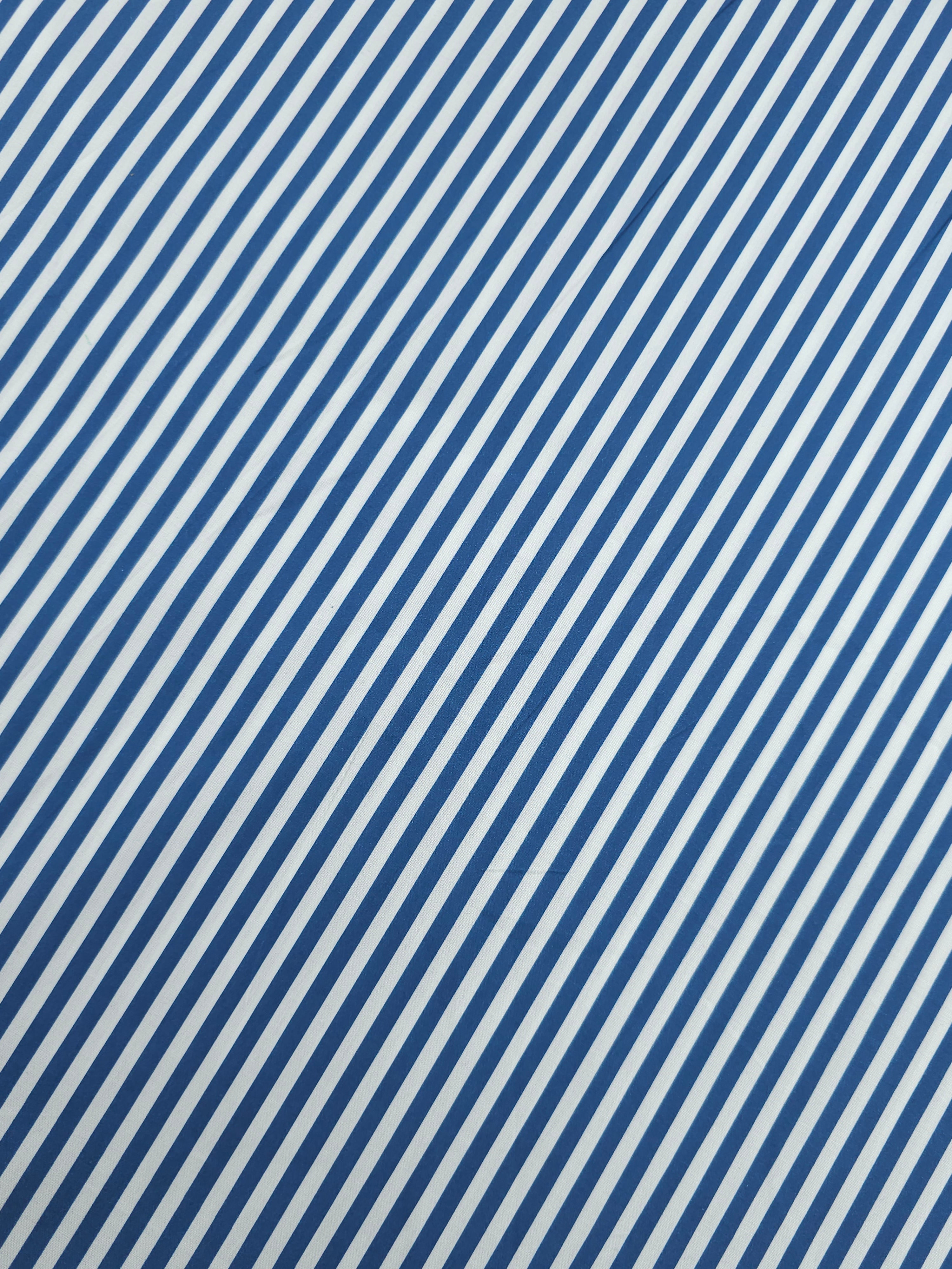 Marine Blue/White Stripe Lightweight Cotton 60"