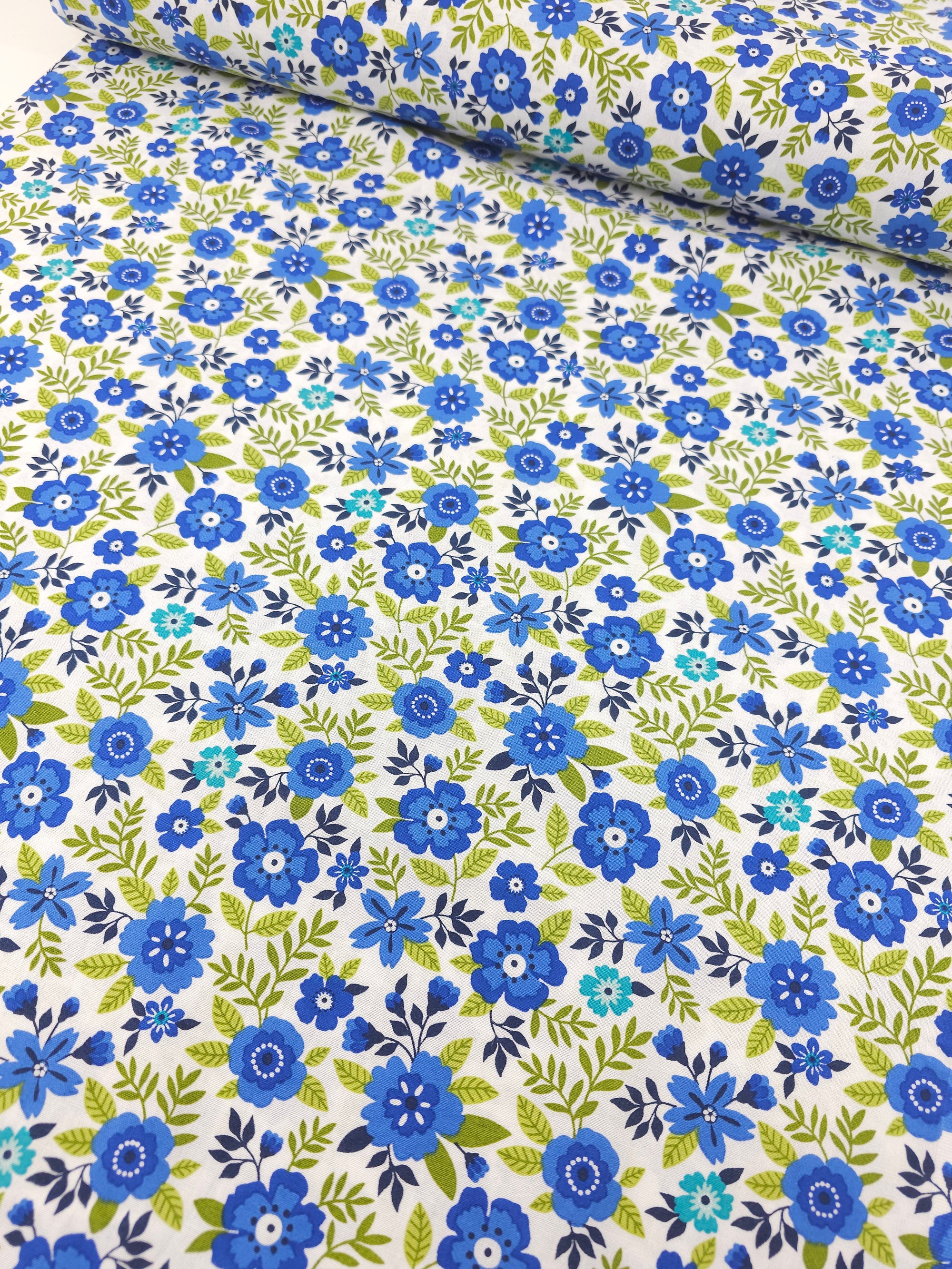 Blue/Lime Spring Bloom Floral 100% Cotton
