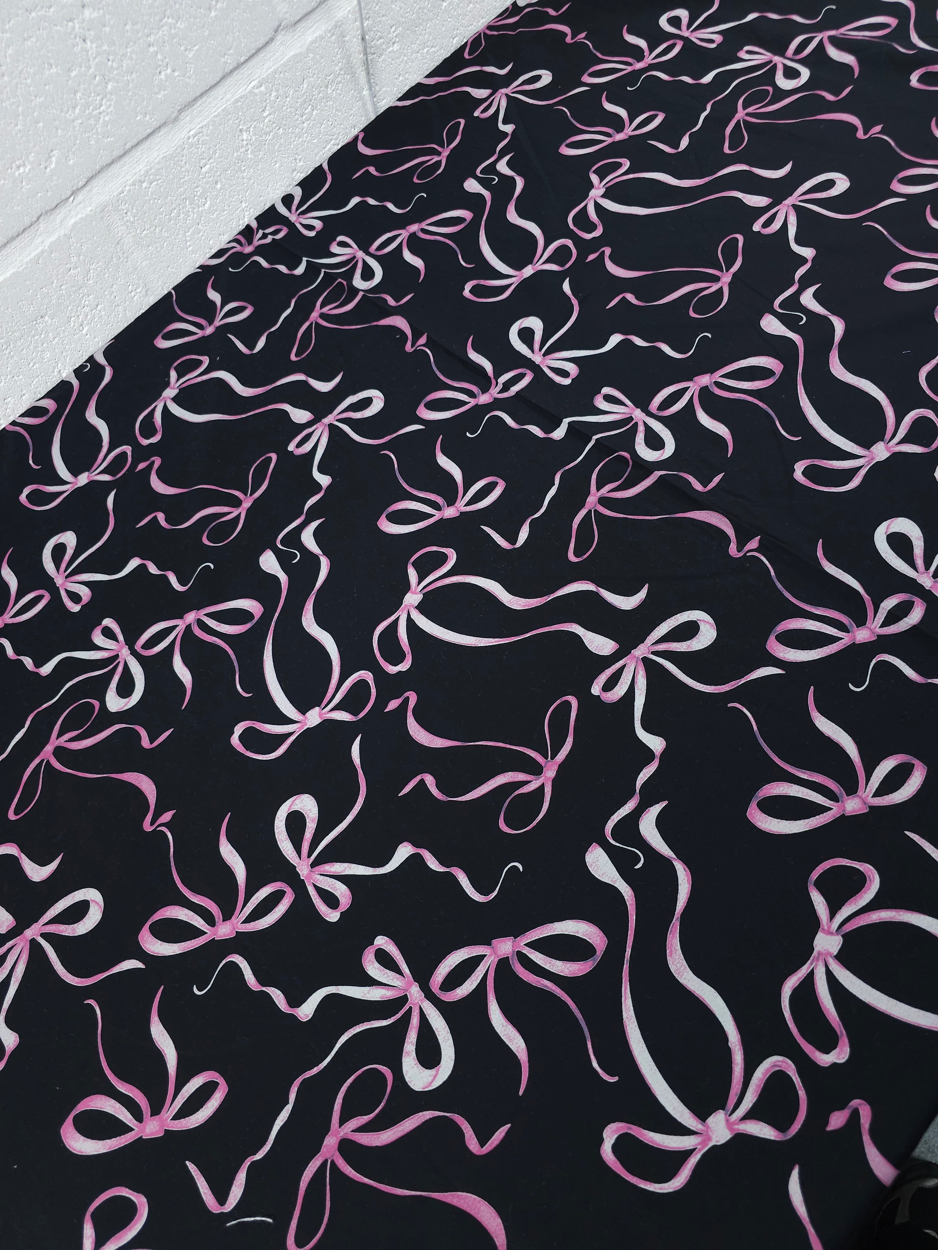 Black/Pinky Purple Bow Streamers Cotton Poplin