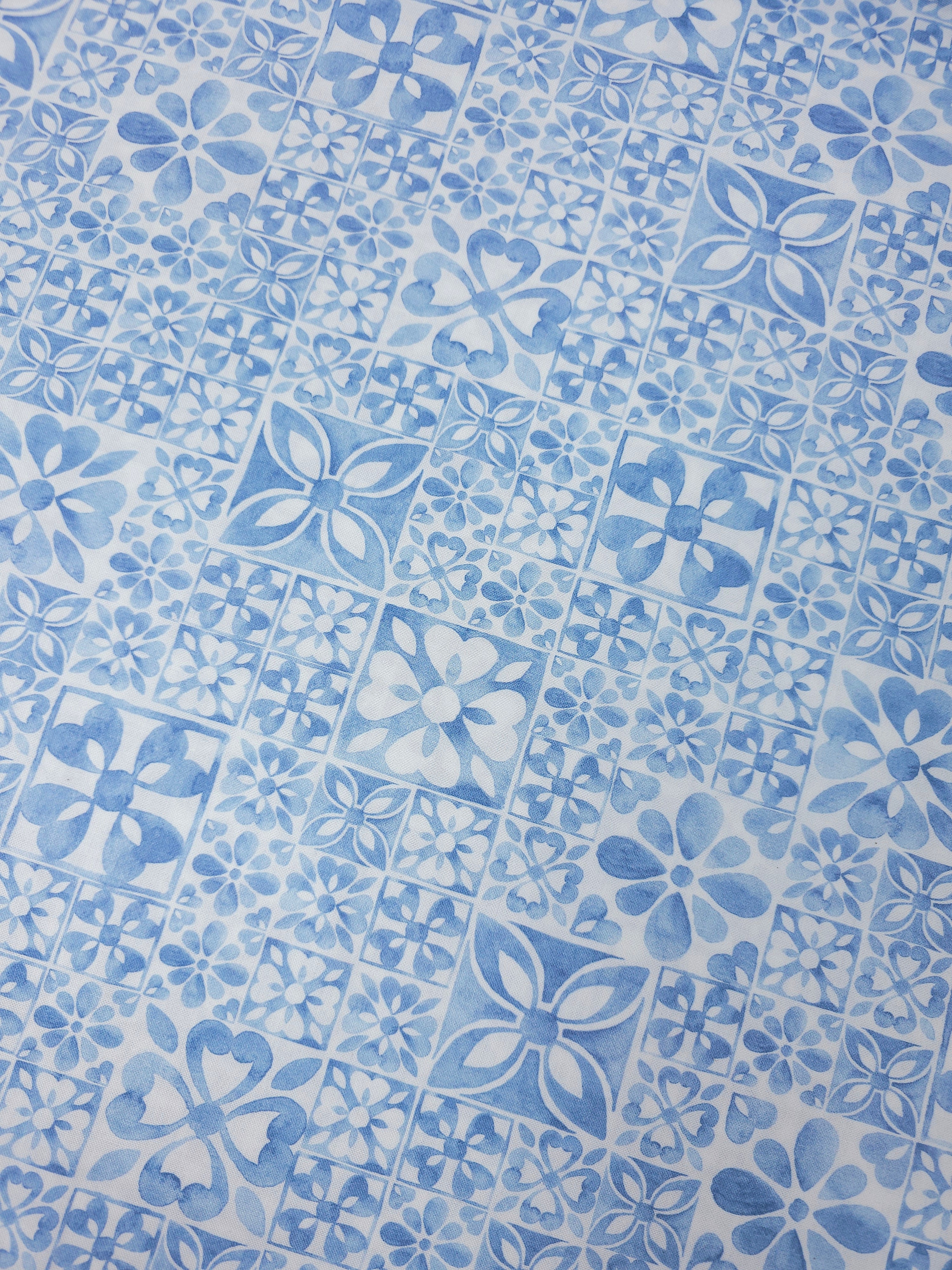Pale Blue Mosaic Tile 100% Cotton - Michael Miller