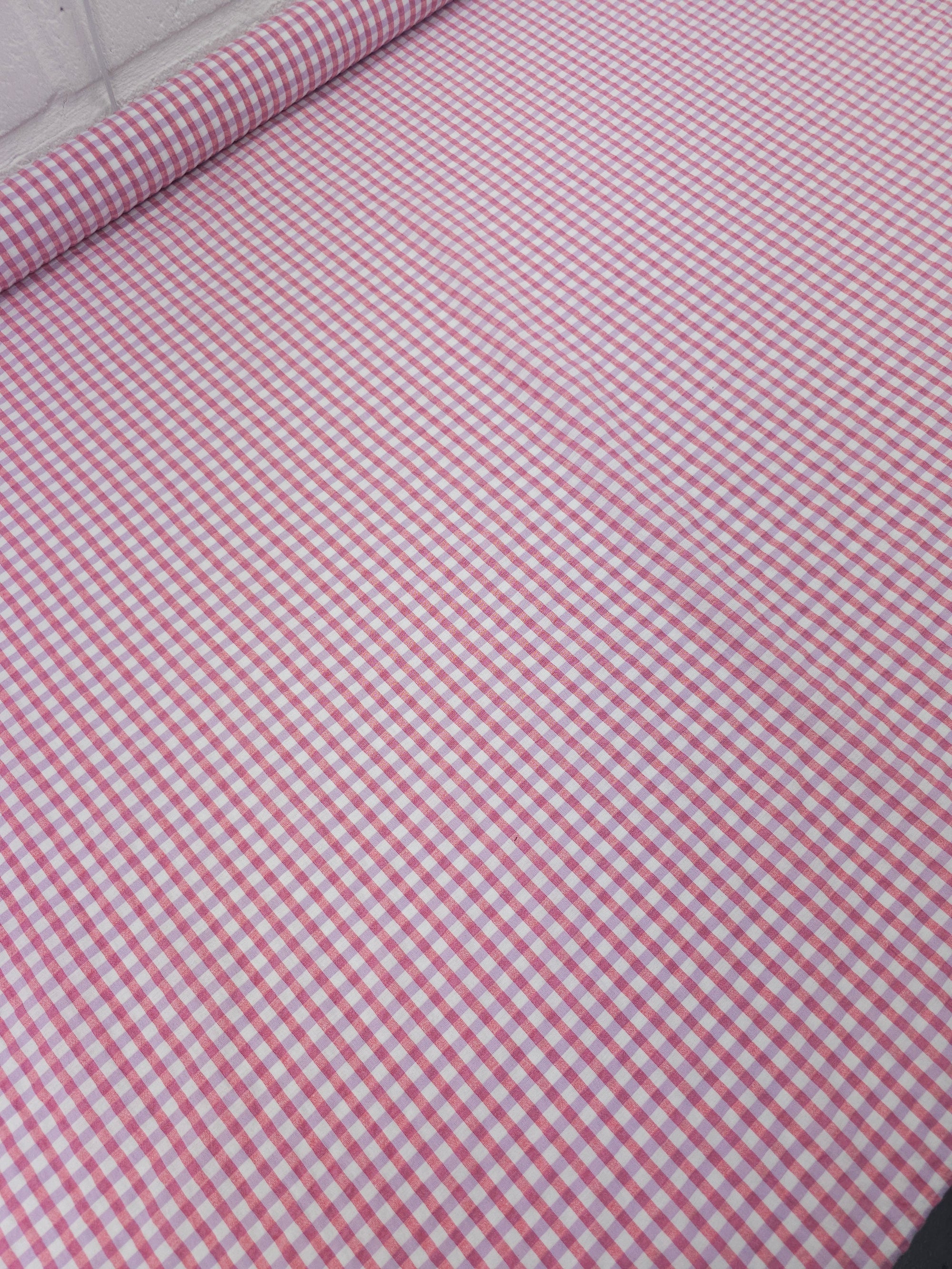 Candy Pink/Lilac Gingham Poly Cotton