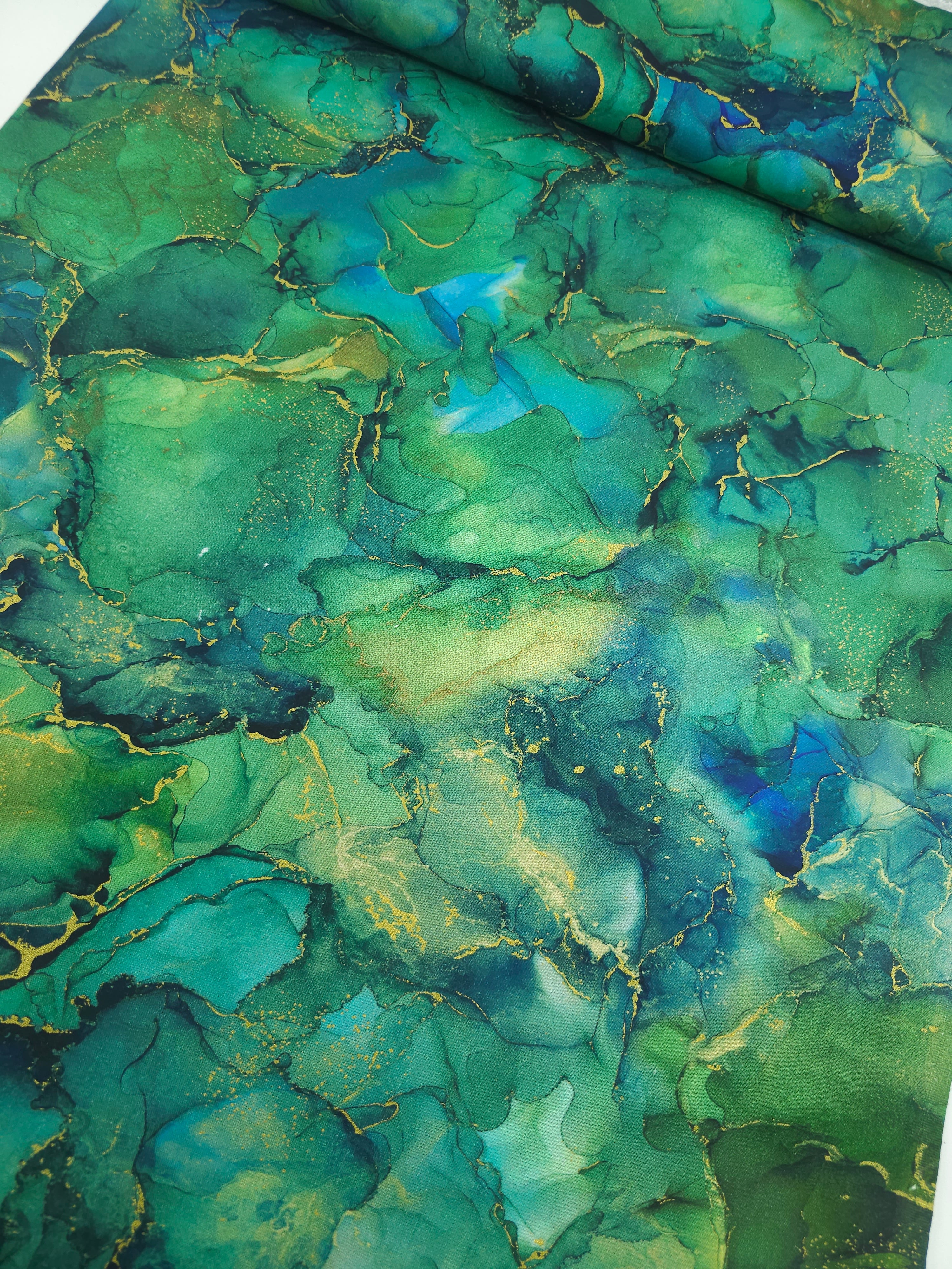 Green/Teal Gold Marble 100% Cotton
