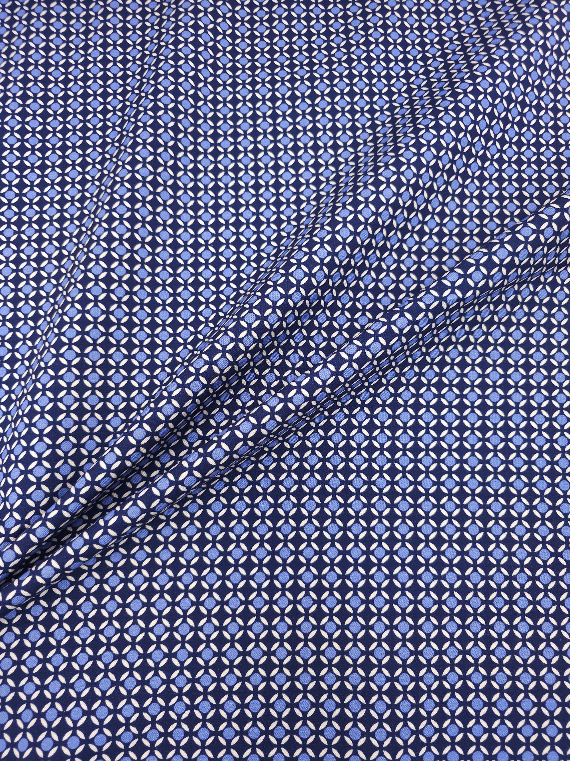 Lavender Blue/Navy Abstract Circle Brushed Cotton Twill
