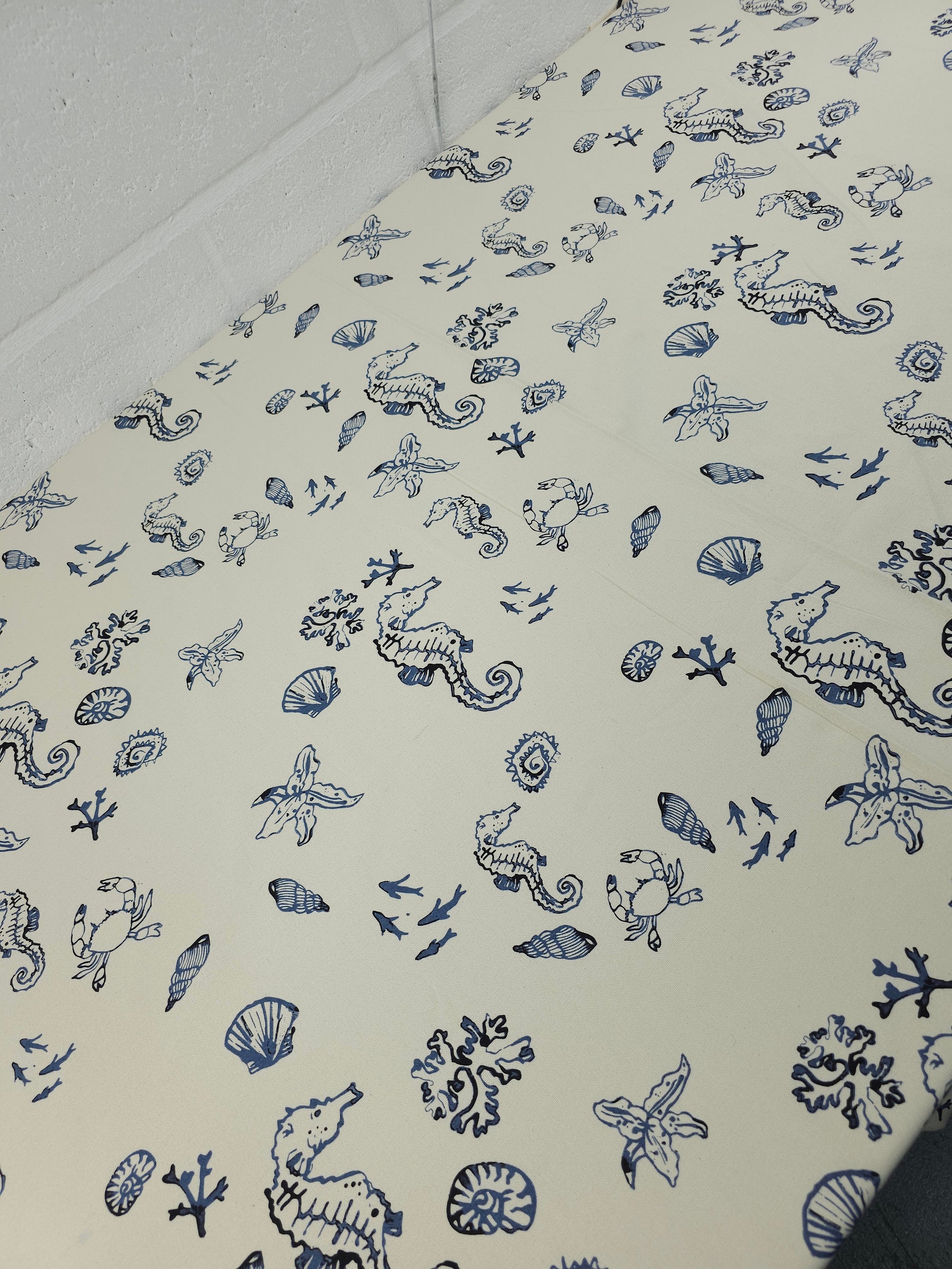 Ivory/Dusky Blue Coral Reef Cotton Linen