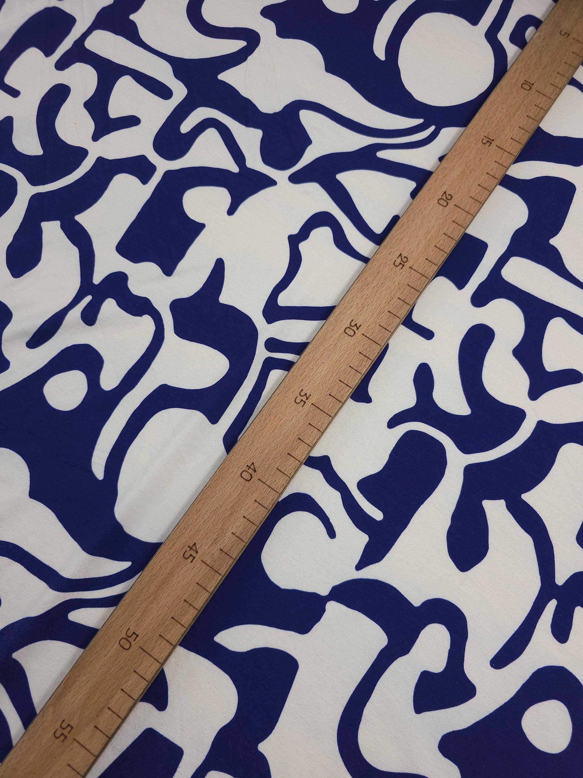 Indigo Blue/Ivory Abstract Doodle Cotton Jersey