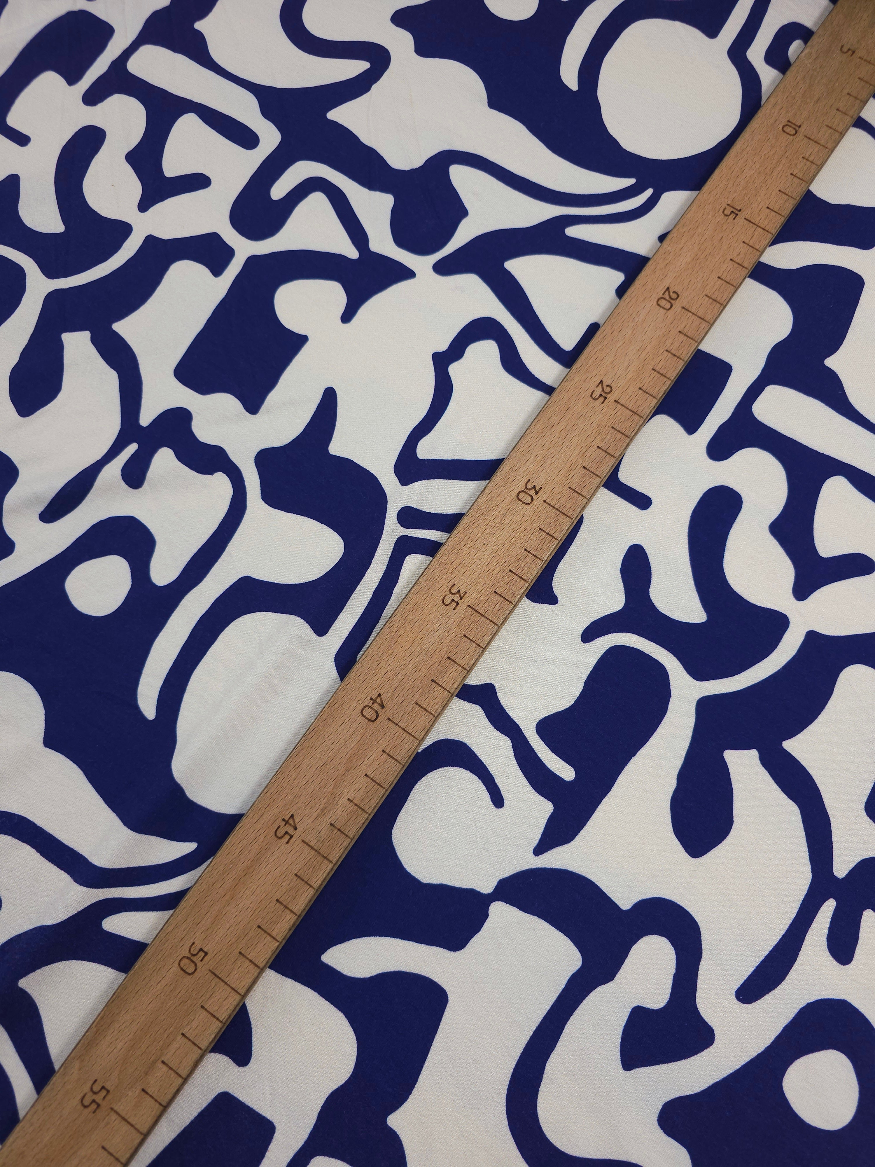 Indigo Blue/Ivory Abstract Doodle Cotton Jersey
