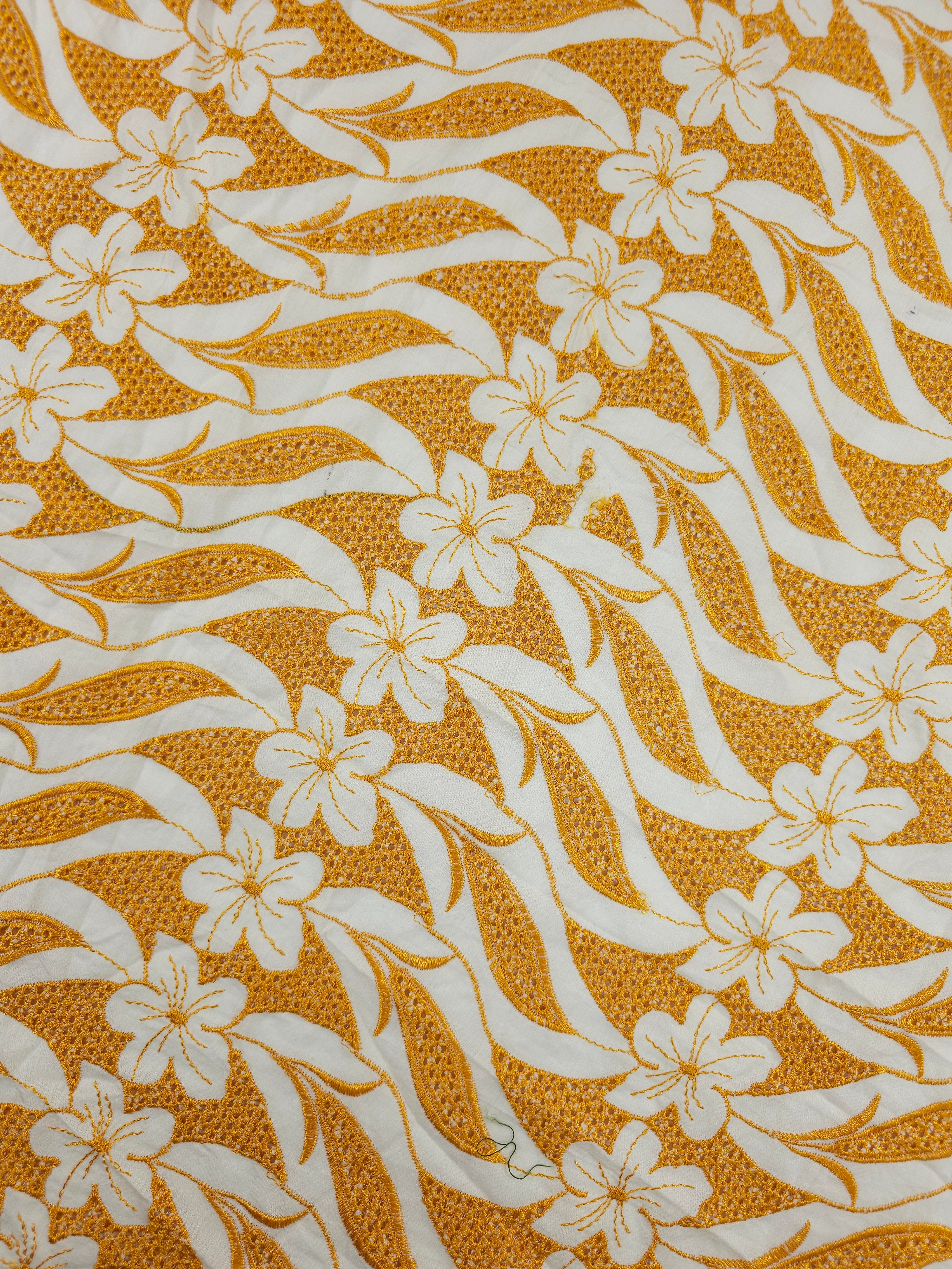 Deep Marigold Retro Winged Floral Cambric Cotton Broderie Anglaise