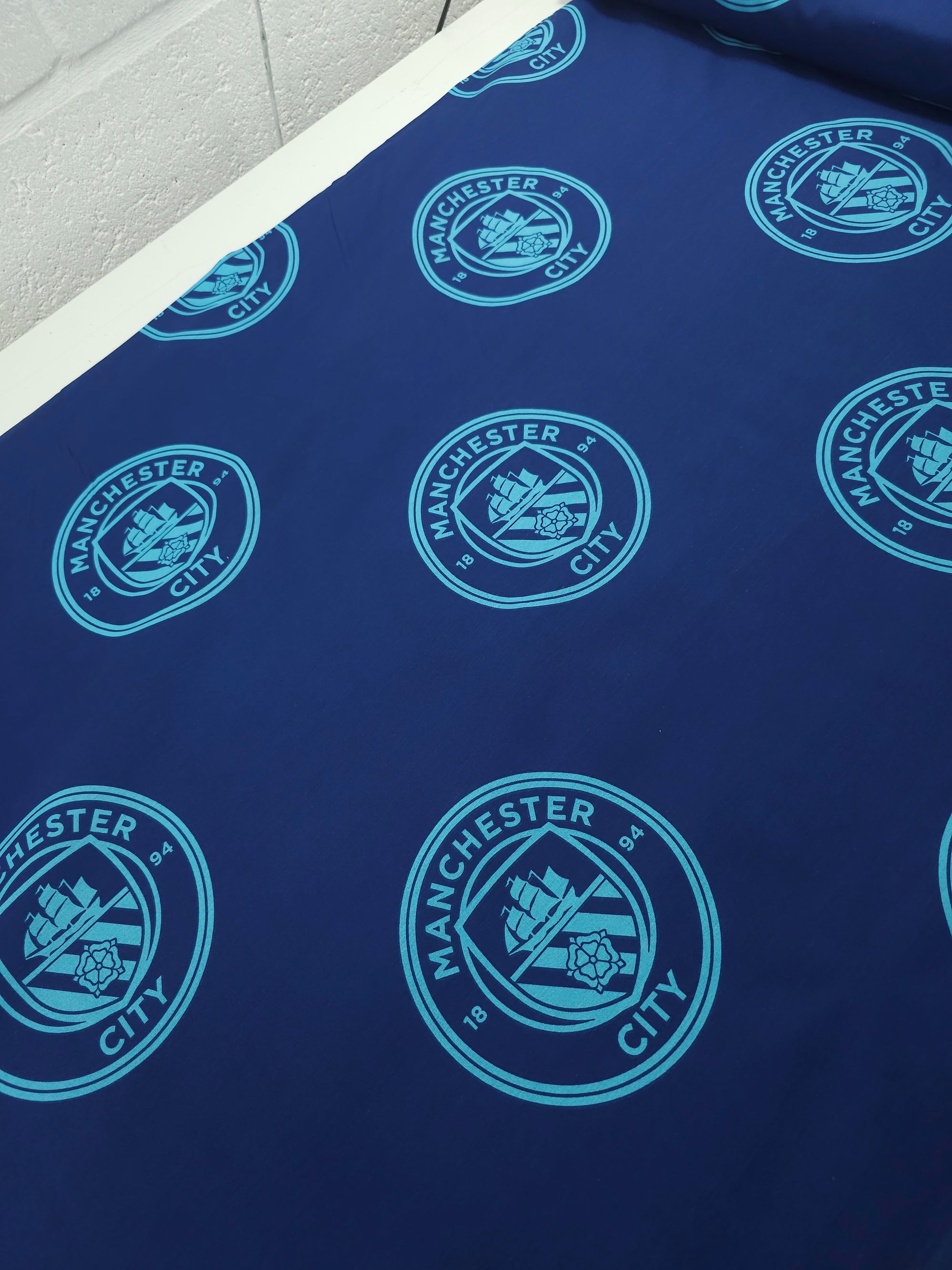 Manchester City FC Emblem 100% Cotton Football Fabric 106" *EXTRA WIDE*