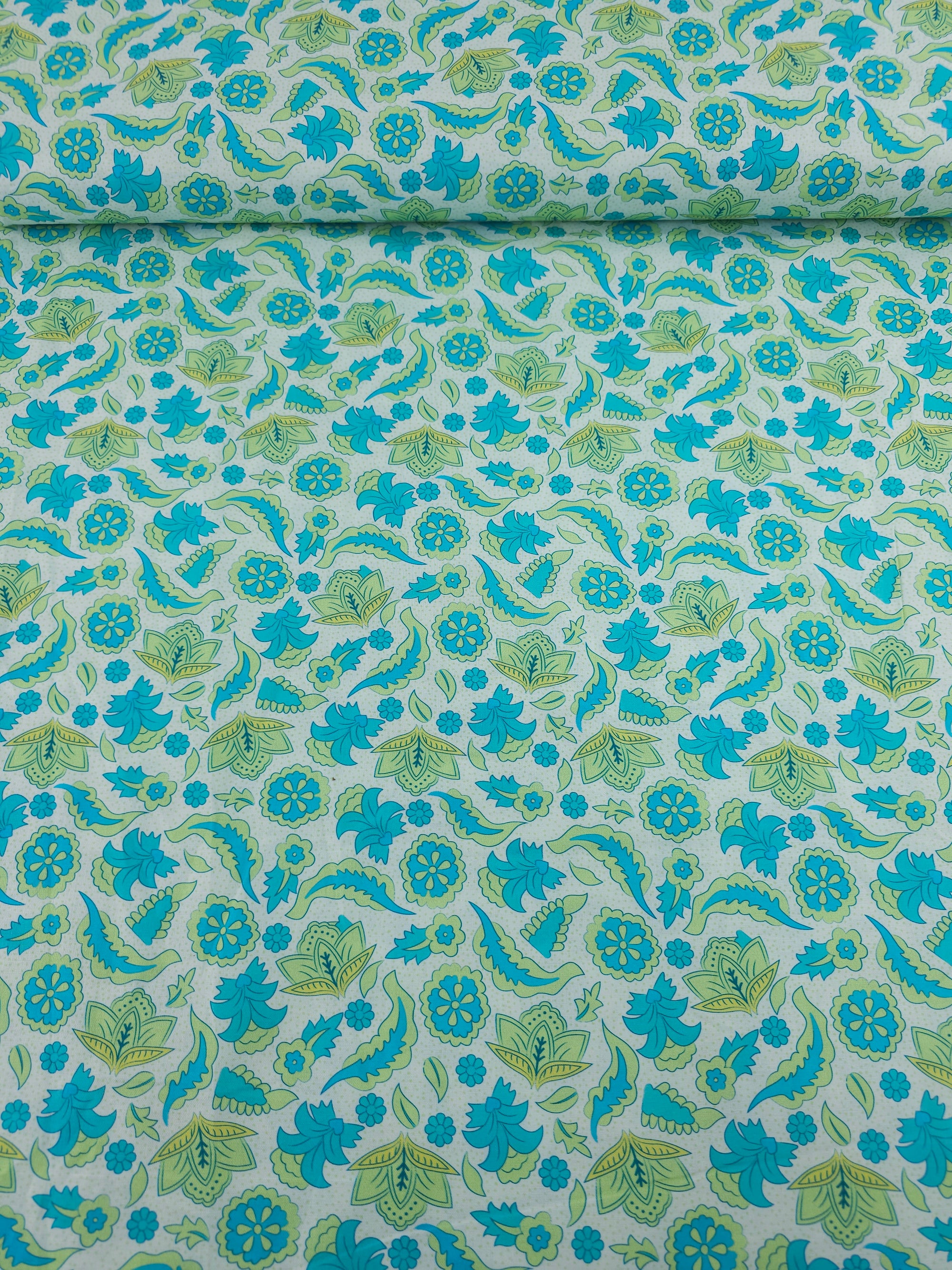 Blue/Lime Fantasy Floral 100% Cotton