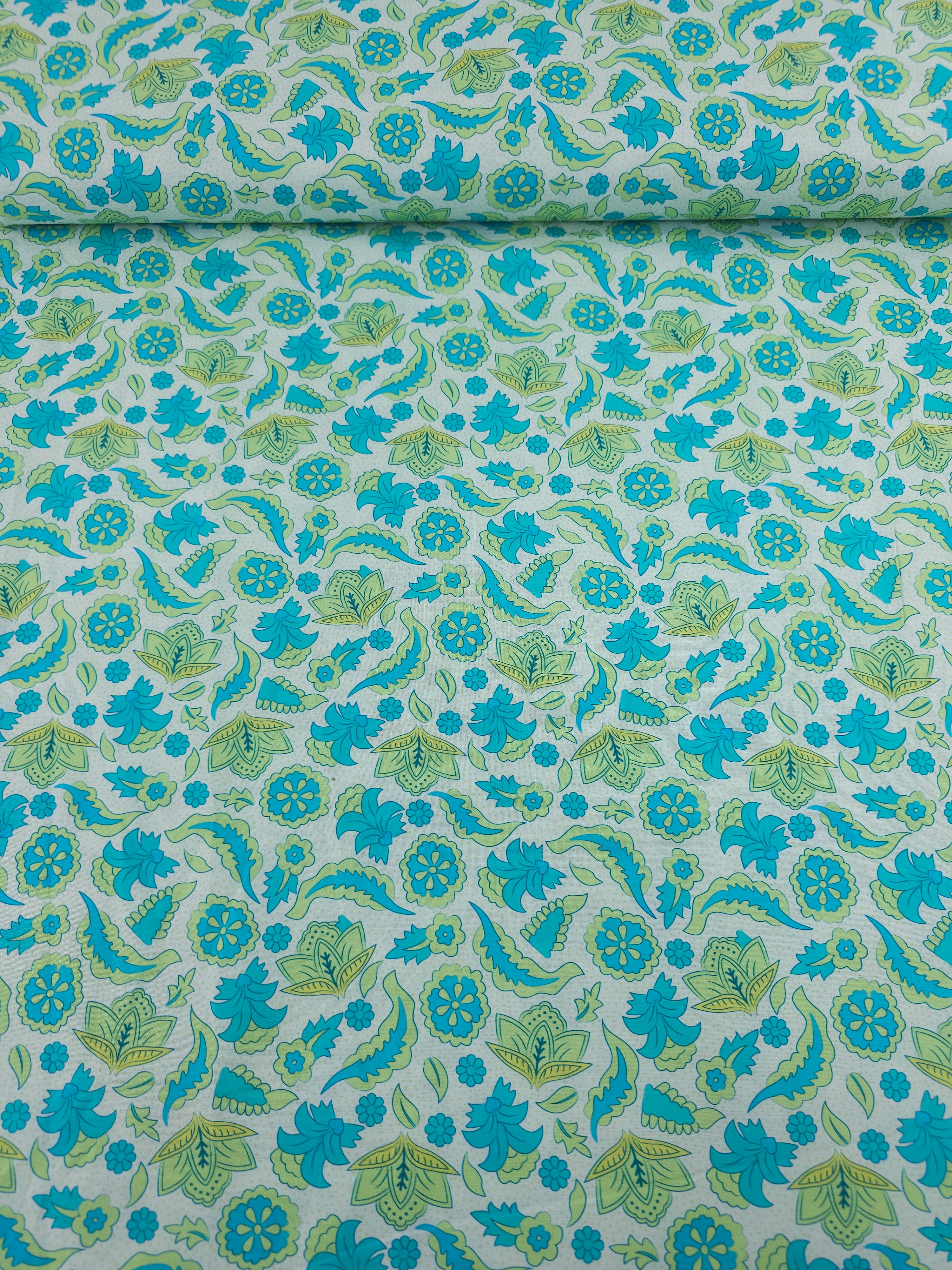 Blue/Lime Fantasy Floral 100% Cotton