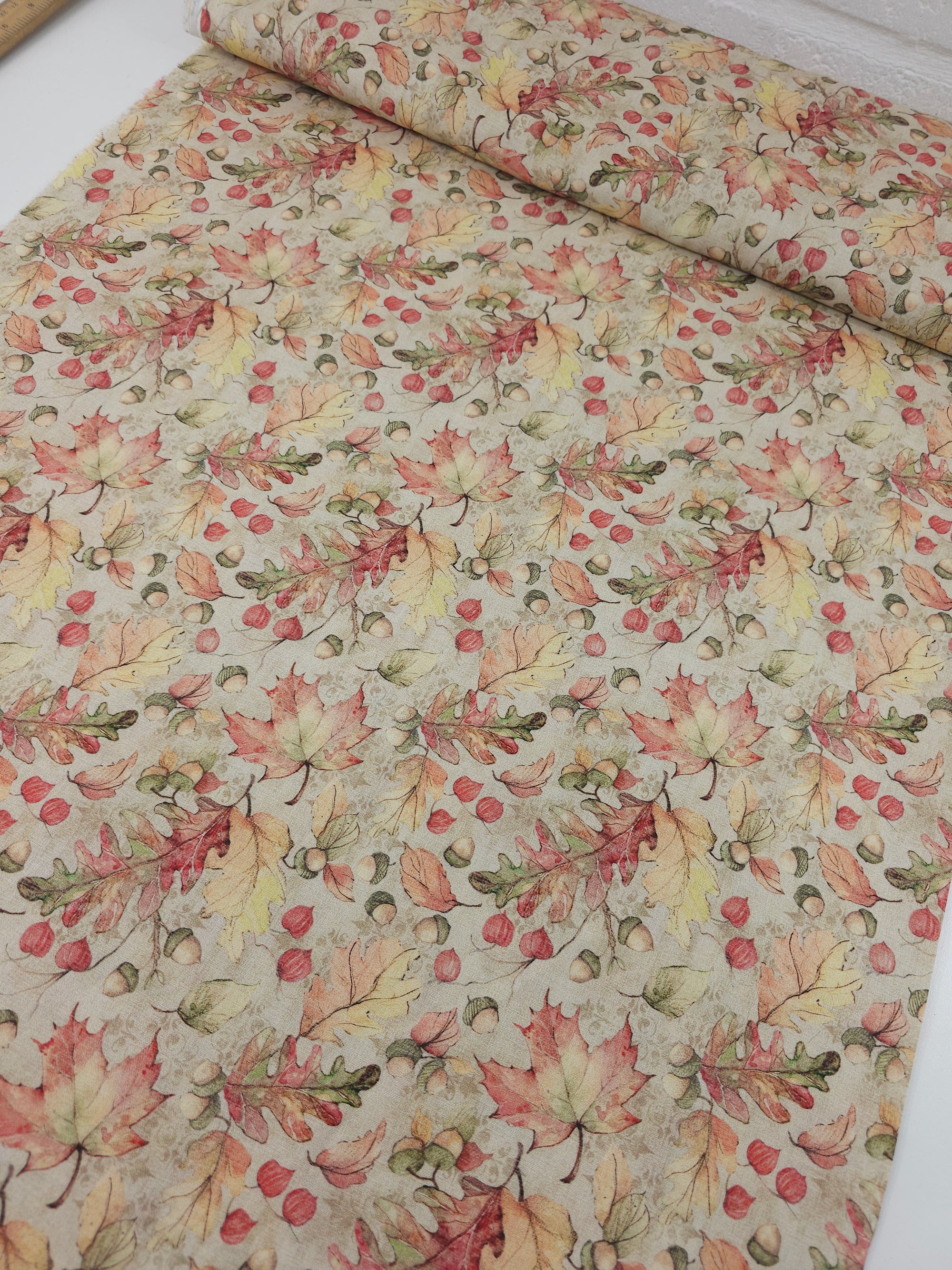 Autumn Acorn Leaves 100% Cotton