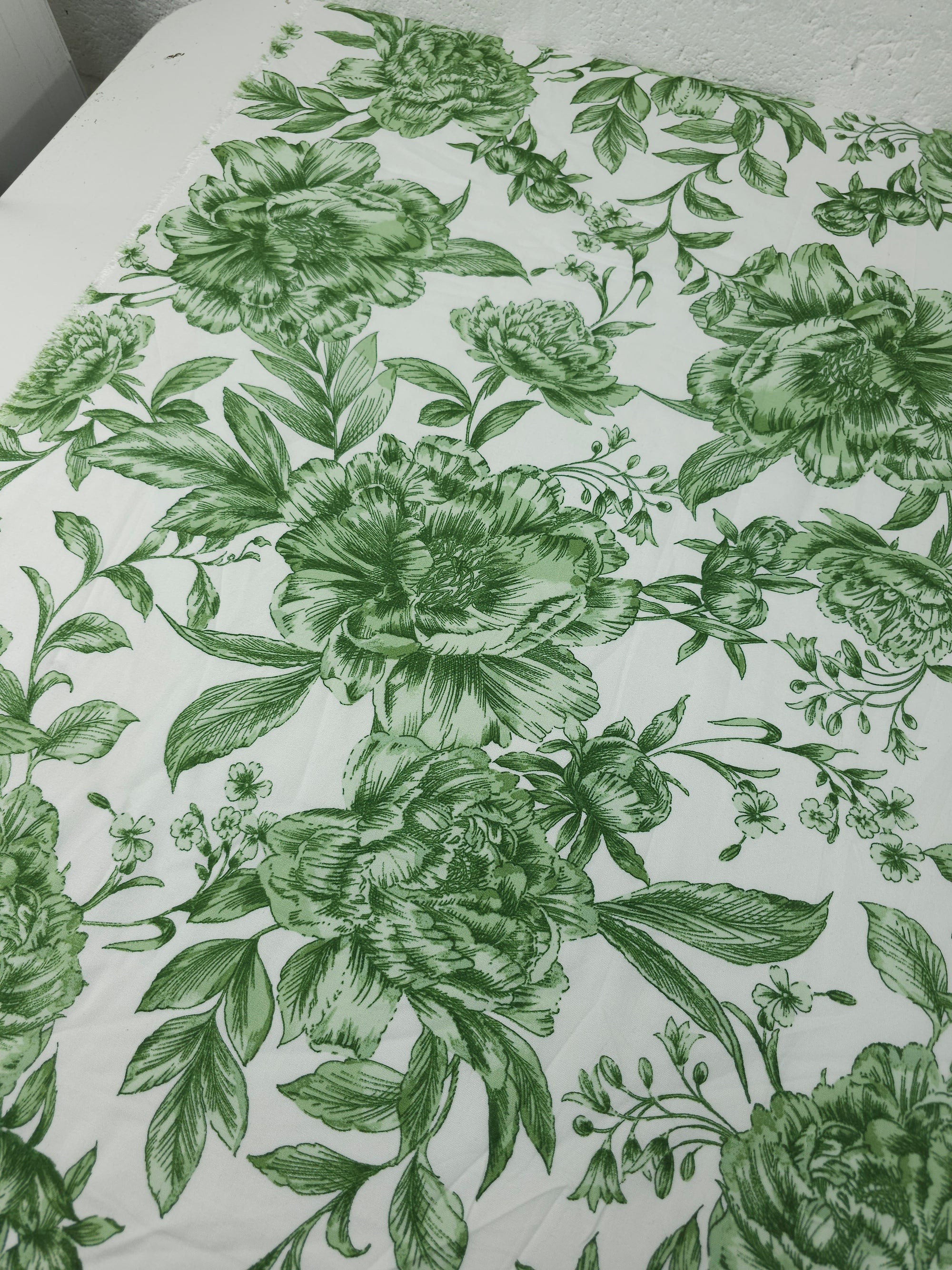 Sage Green/White Large Floral Meadow Viscose Challis