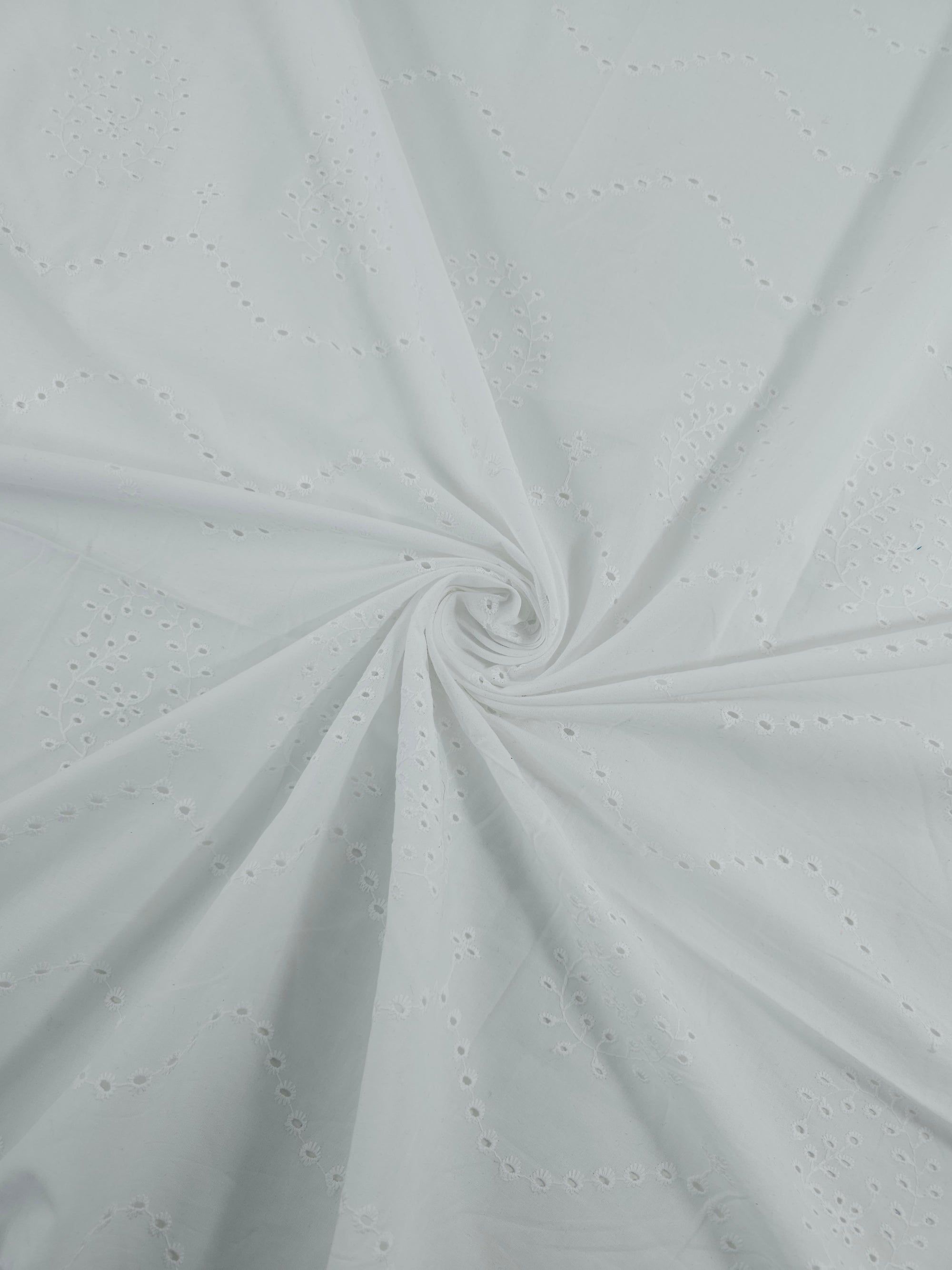 White Squiggle Paisley Cambric Cotton Broderie Anglaise