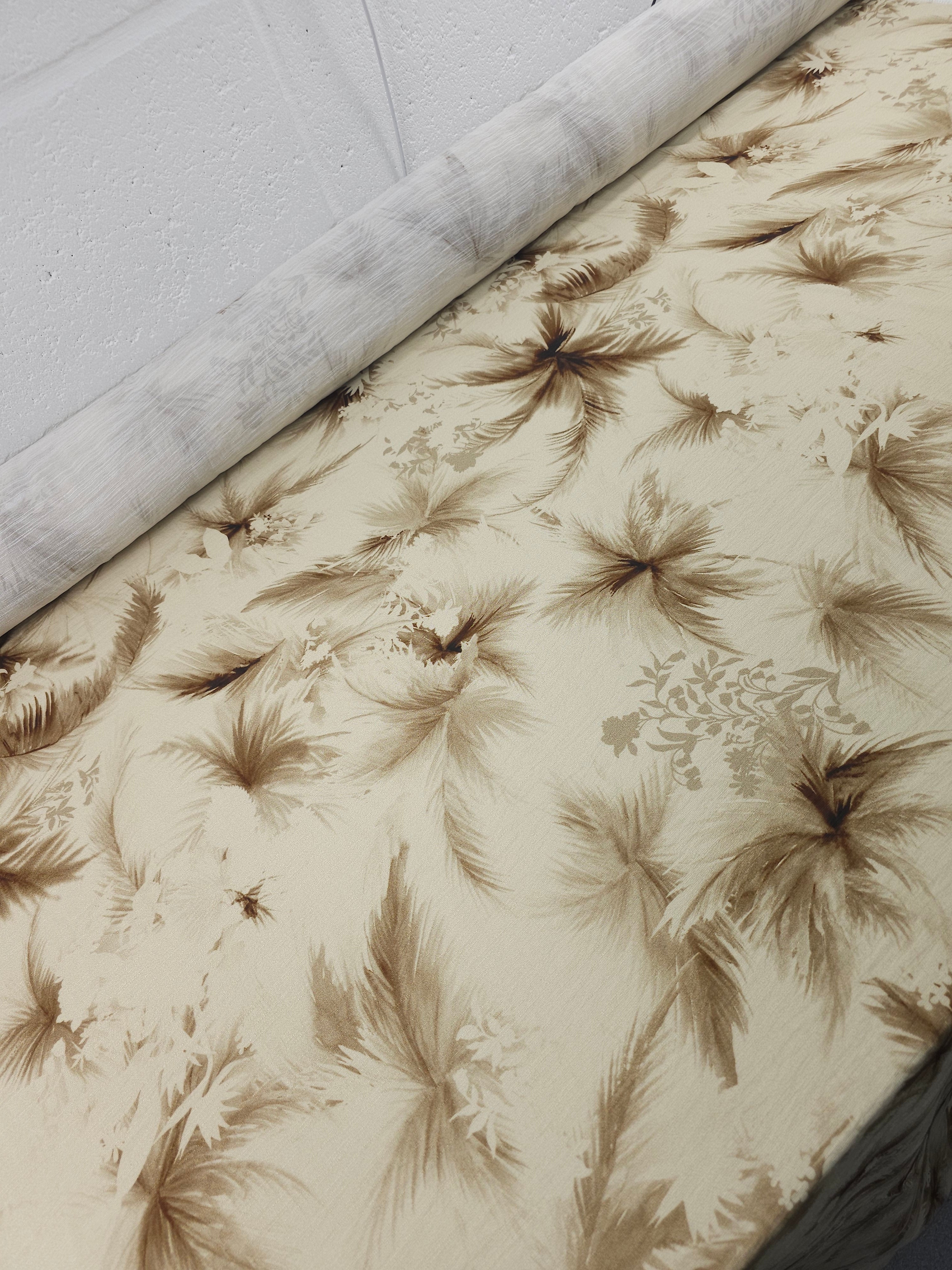 Beige/Brown Pampas Flower Crinkle Viscose