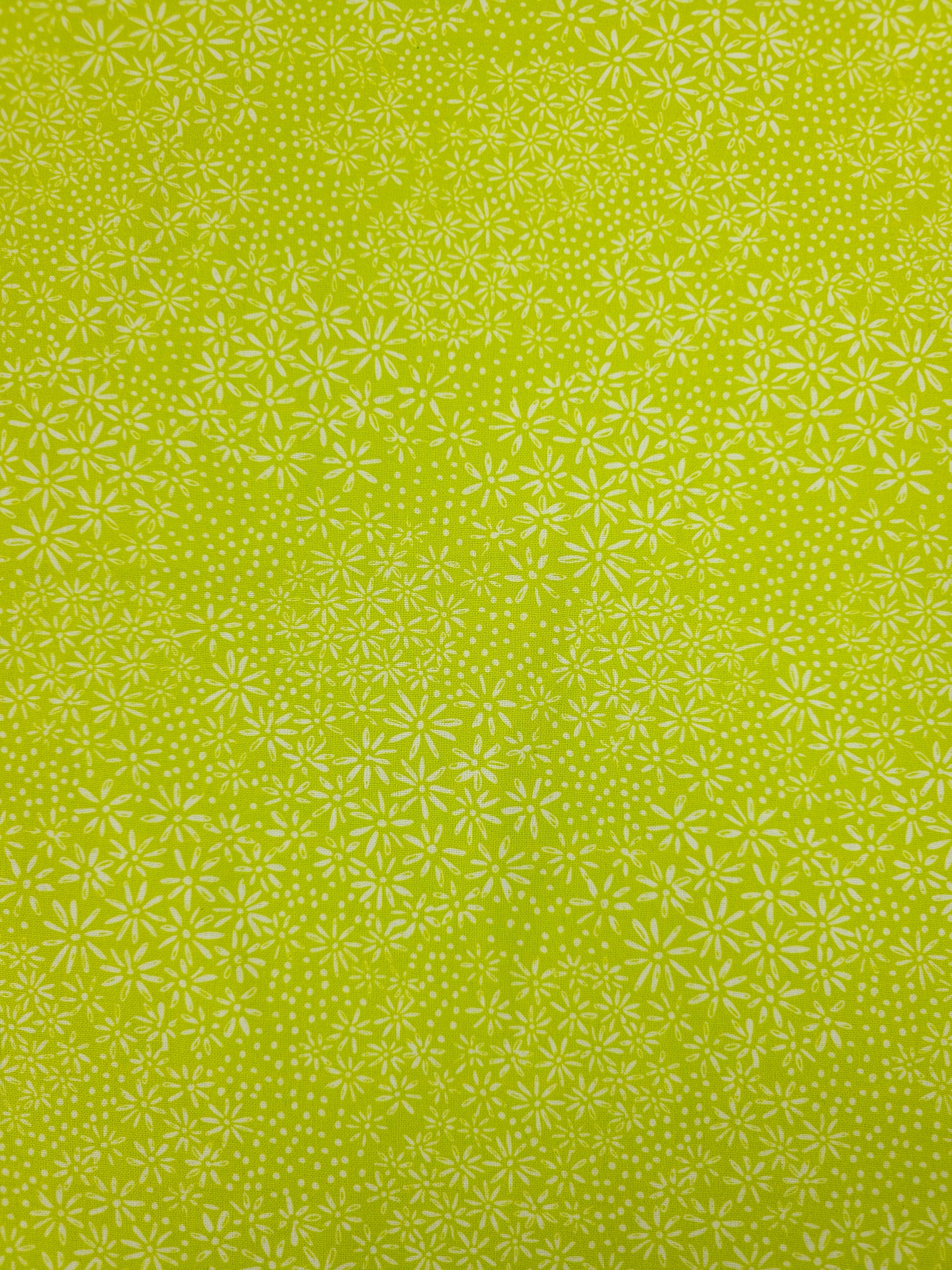 Lime Daisy Petal Floral 100% Cotton