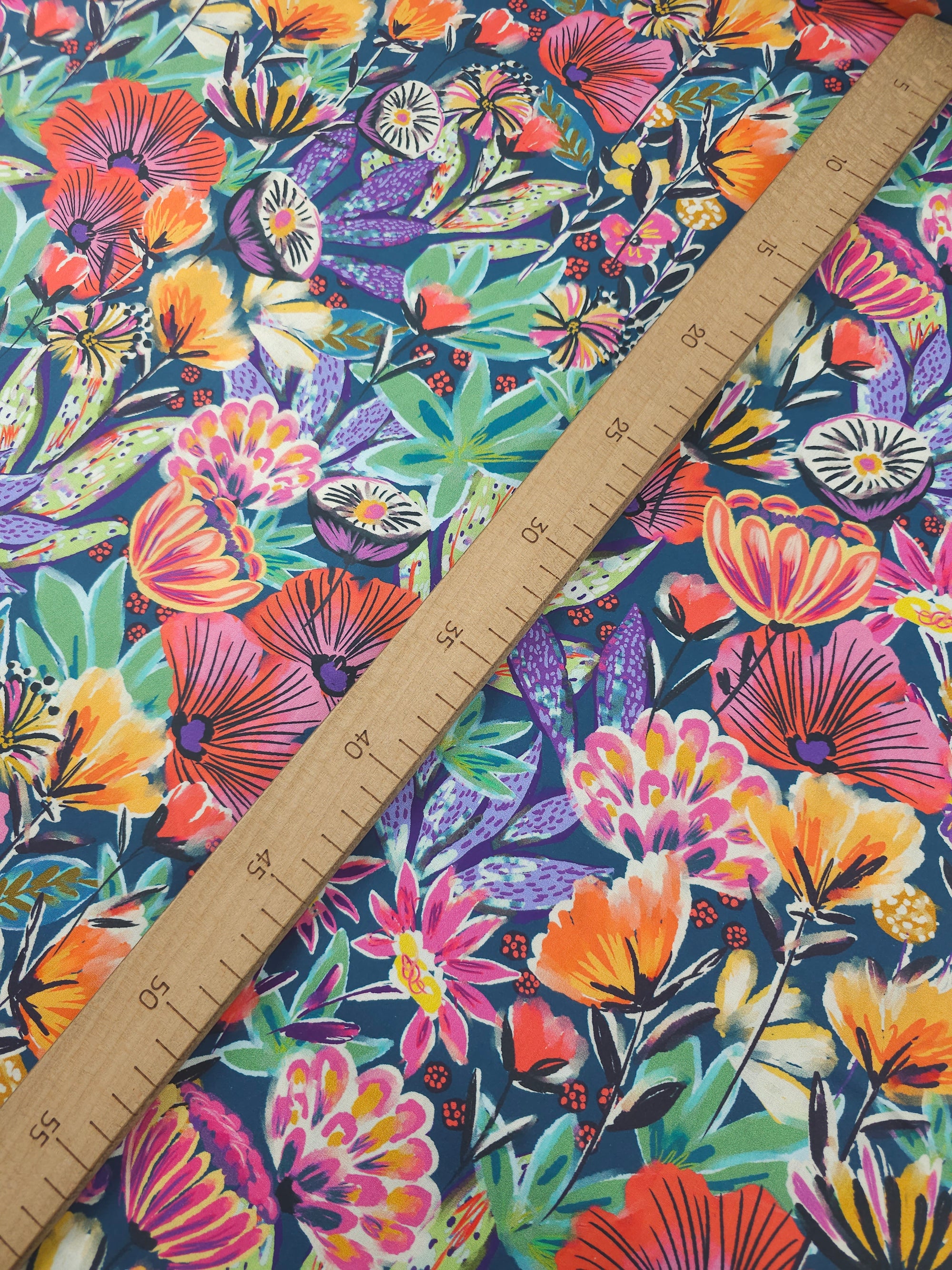 Petrol Blue Exotic Floral Carnival 100% Cotton 57"