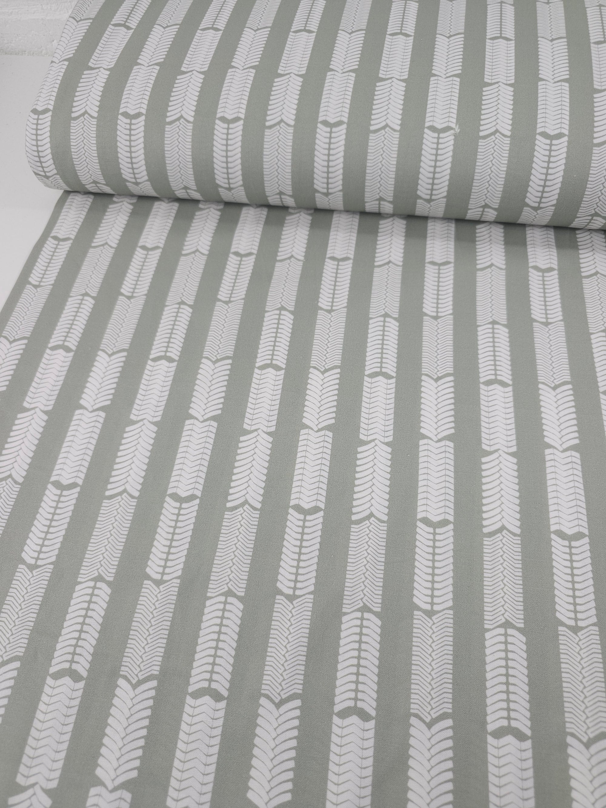 Sage Patterned Skeleton Herringbone Stripe 100% Cotton