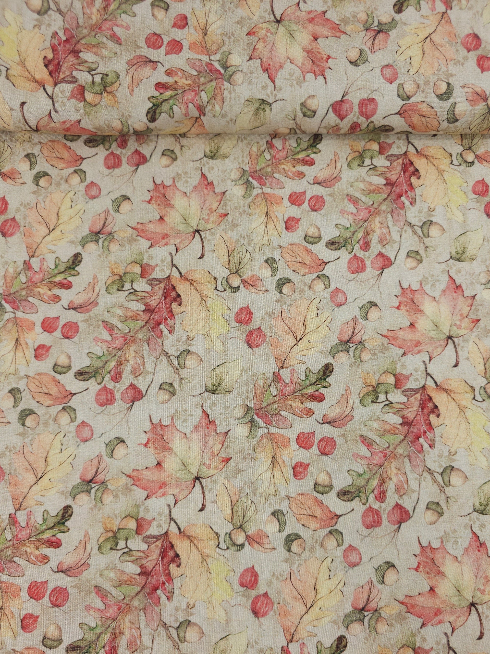 Autumn Acorn Leaves 100% Cotton