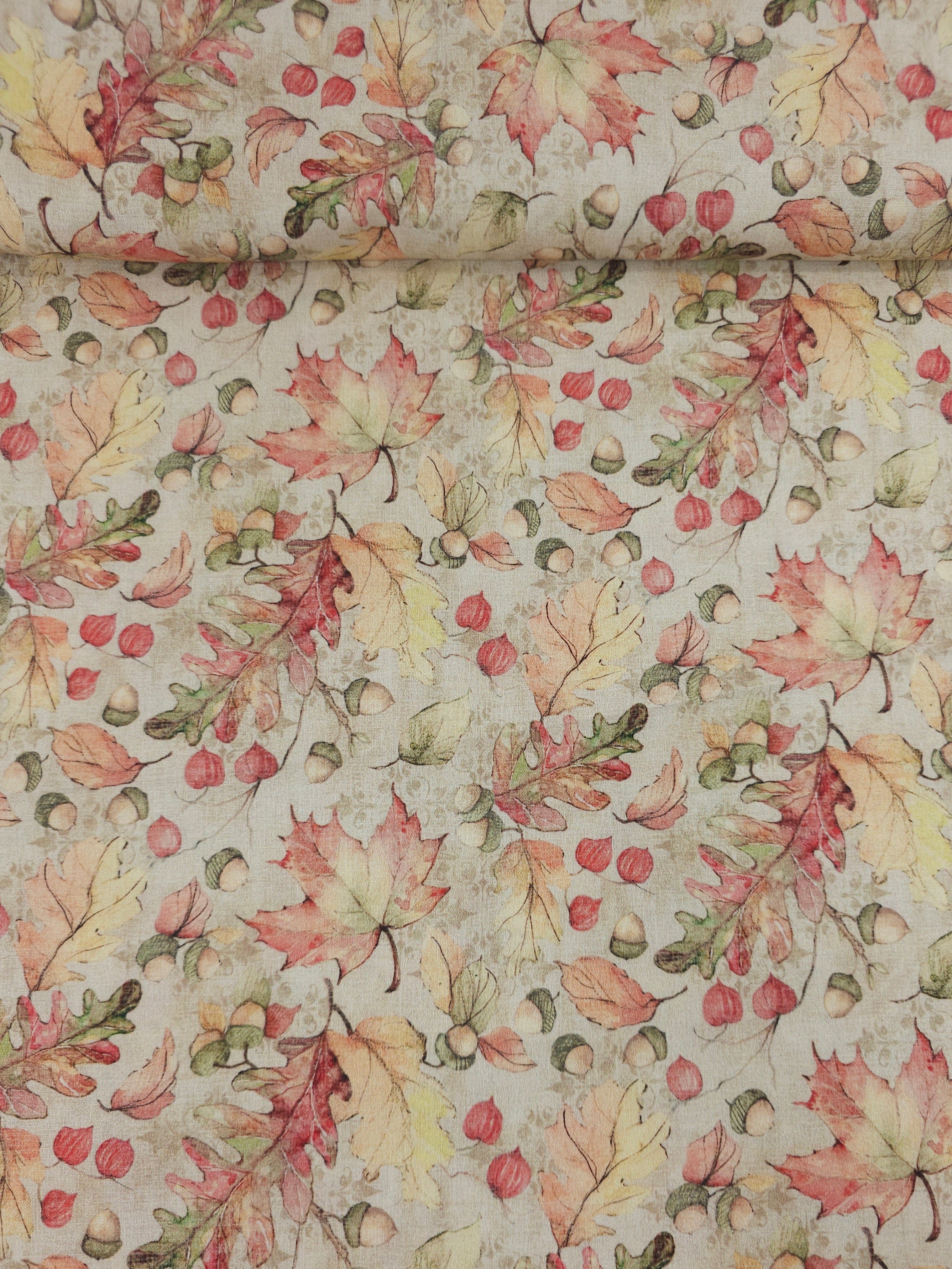Autumn Acorn Leaves 100% Cotton