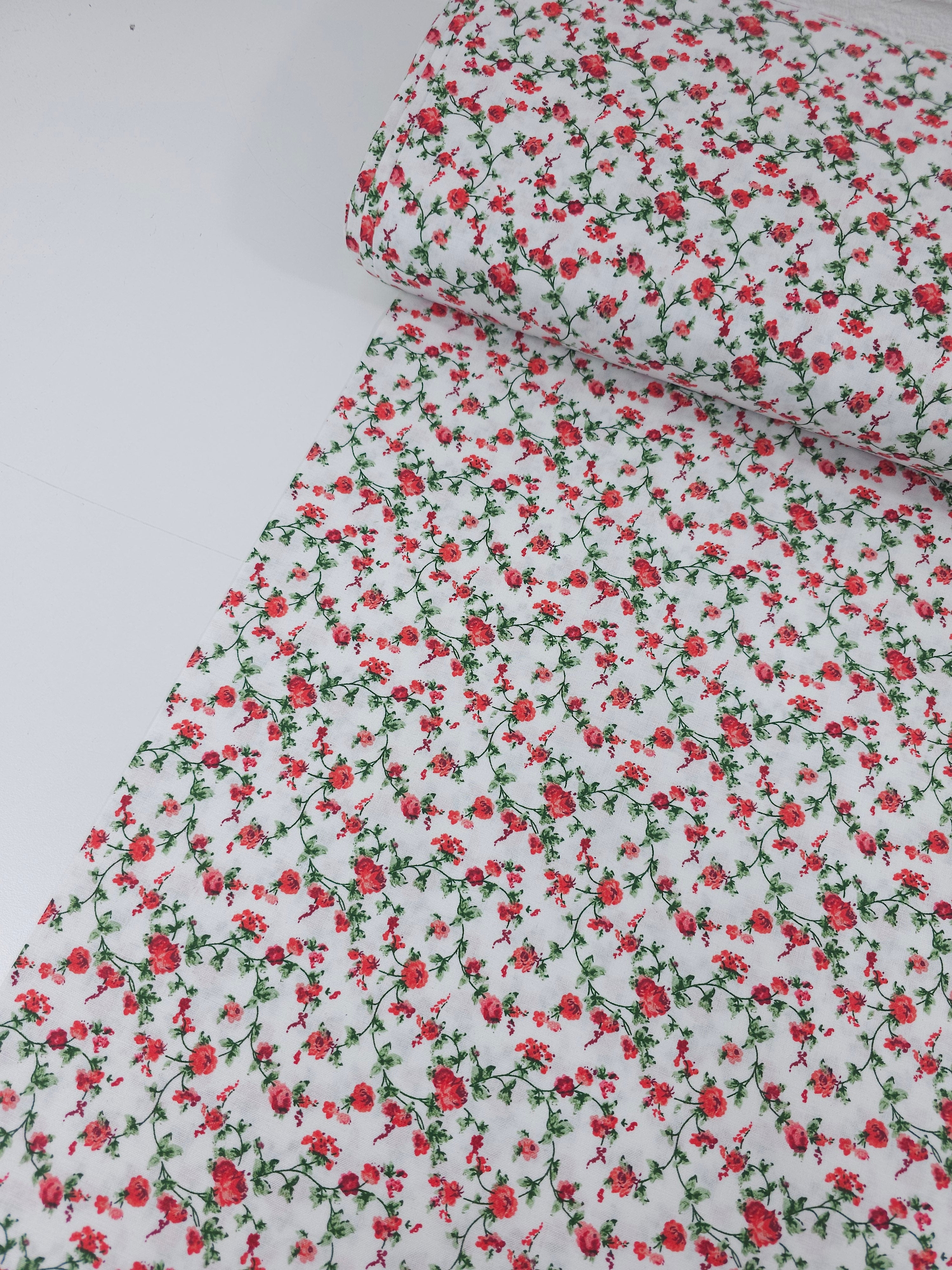 Red Ditsy Floral Twine 100% Cotton