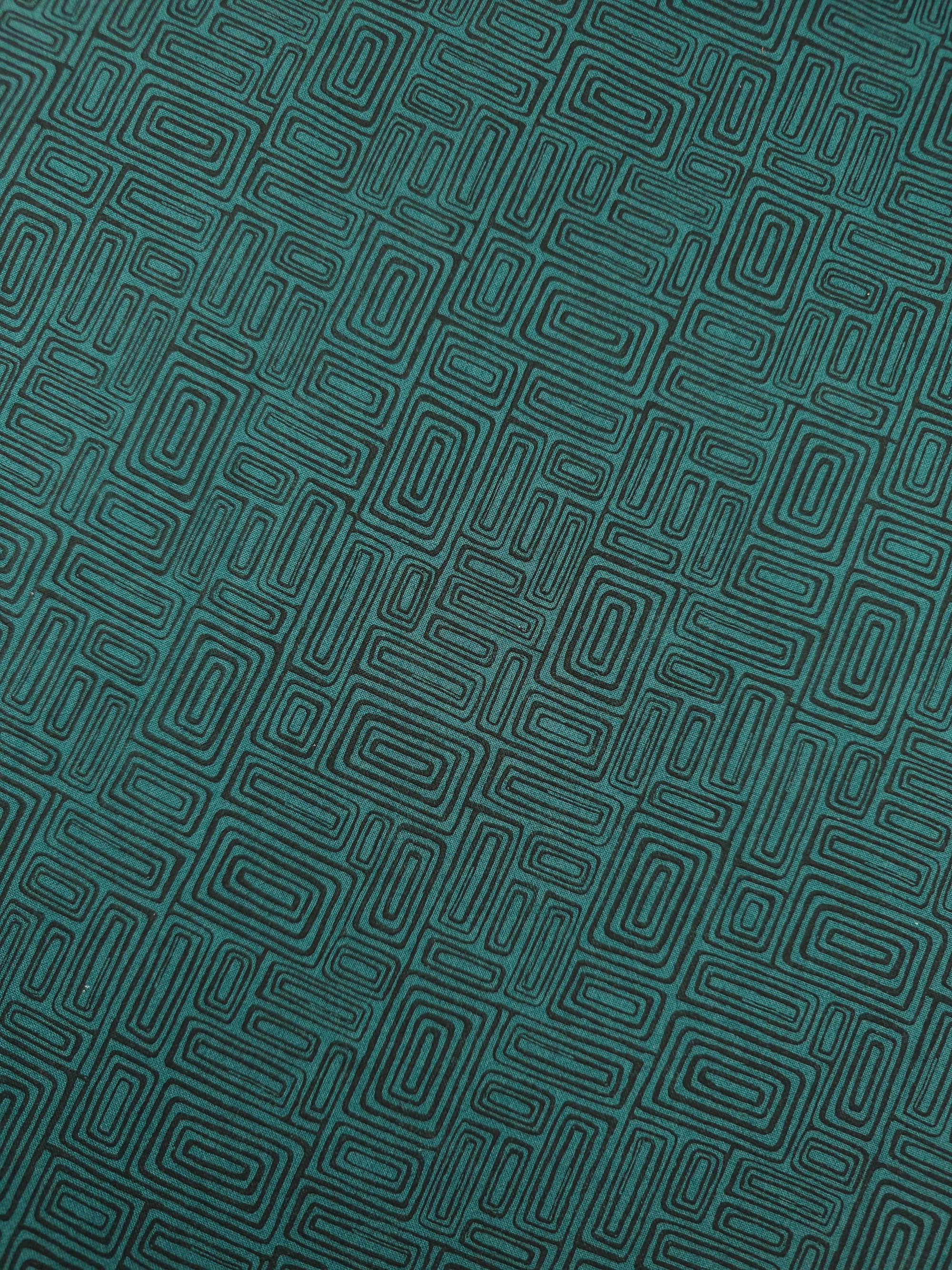 Dark Green Abstract Rectangle Doodle 100% Cotton - Benartex
