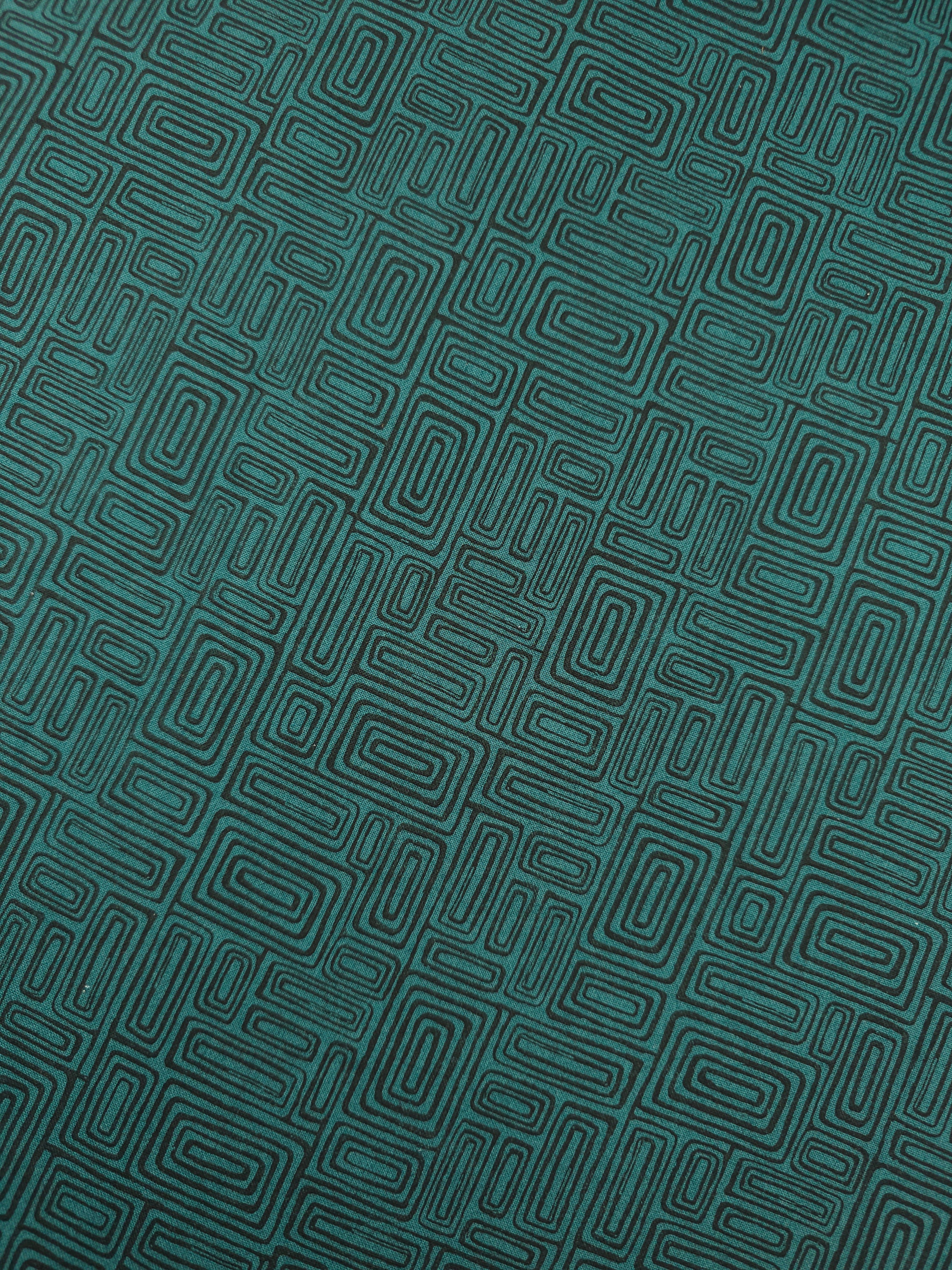 Dark Green Abstract Rectangle Doodle 100% Cotton - Benartex