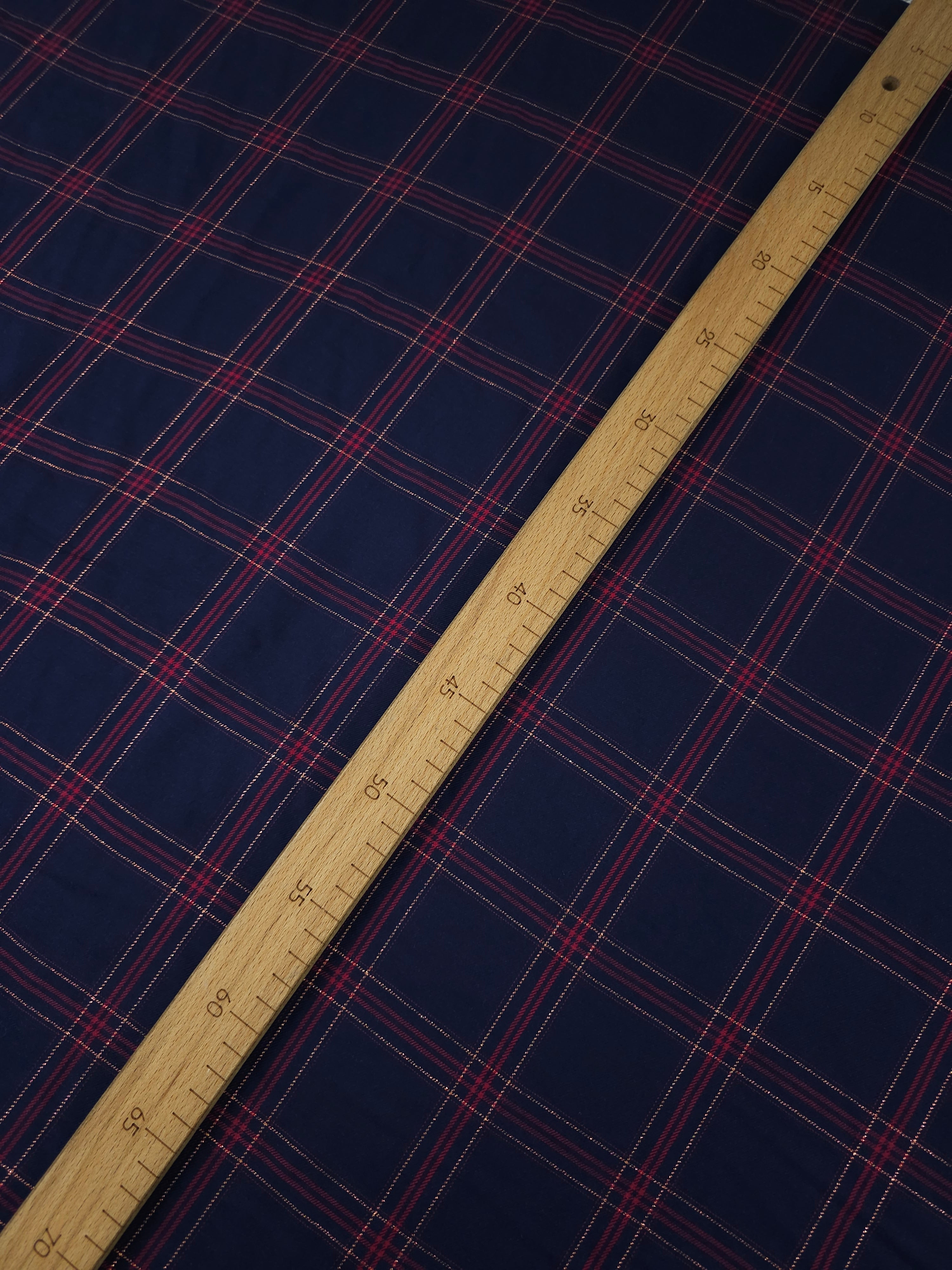 Indigo Navy Lurex Square Check Viscose Challis