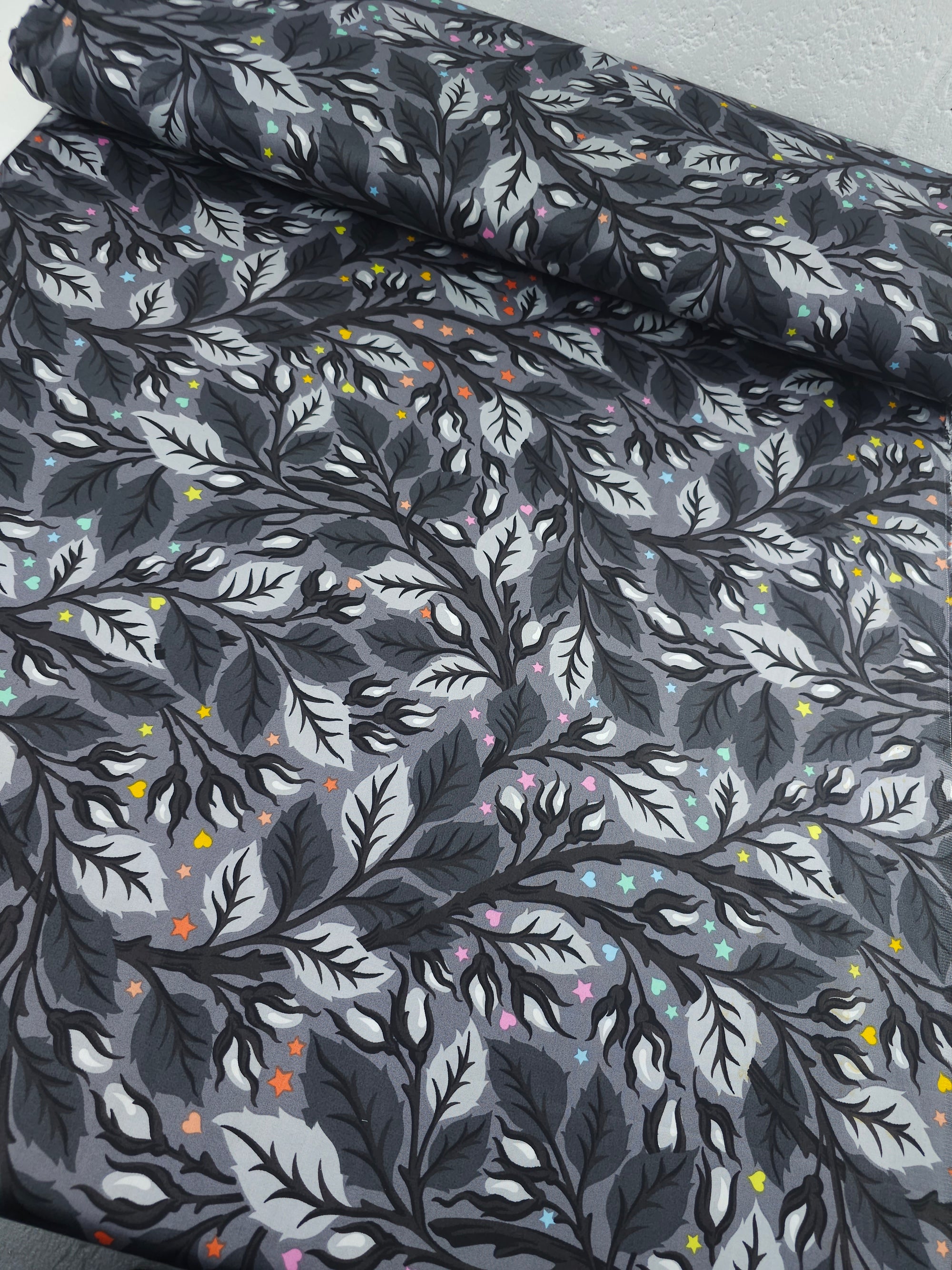 *PRE ORDER* Carbon Grey Nip In The Bud Graywork Cotton Sateen 106" - Tula Pink *EXTRA WIDE*