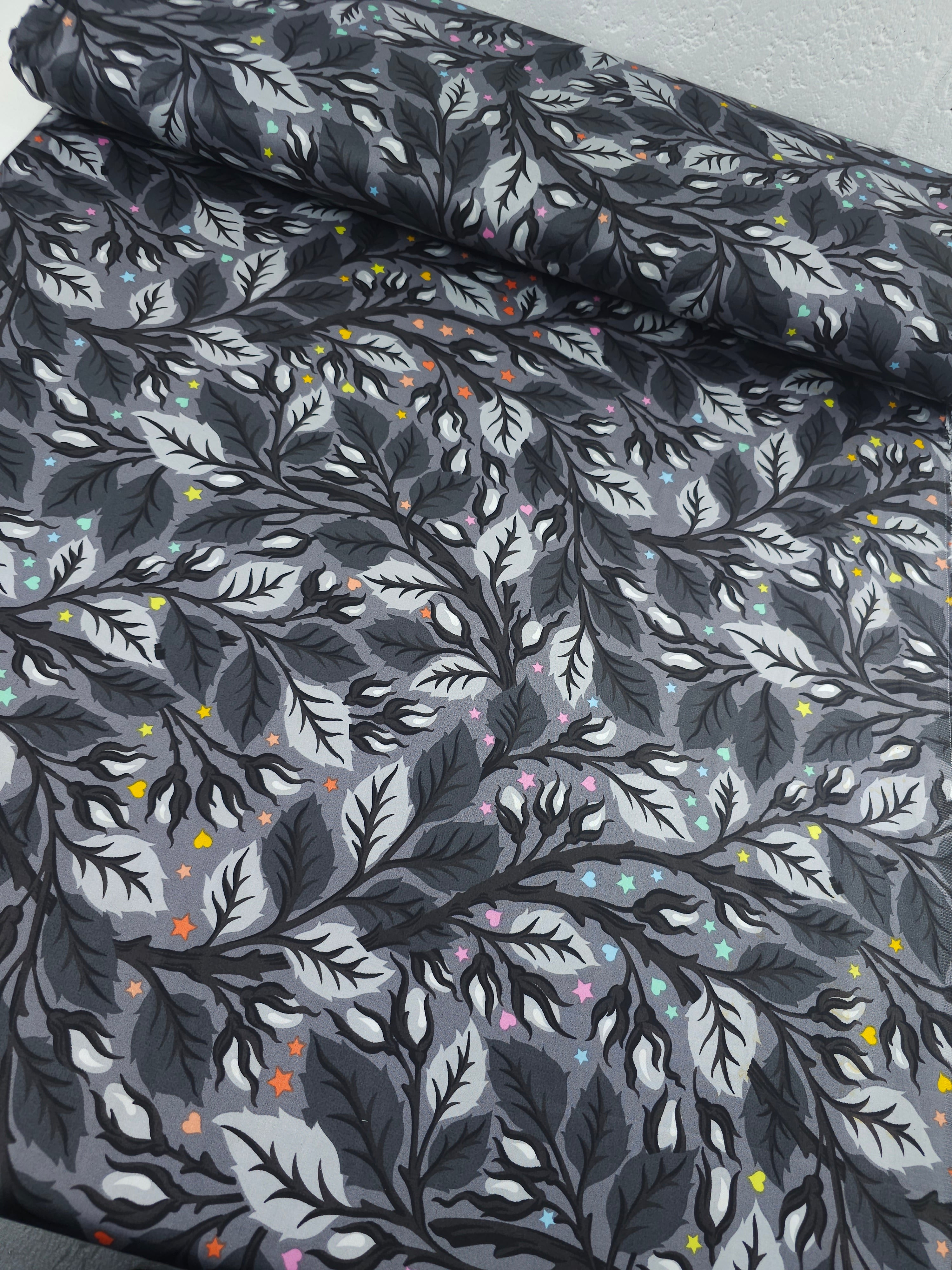 *PRE ORDER* Carbon Grey Nip In The Bud Graywork Cotton Sateen 106" - Tula Pink *EXTRA WIDE*