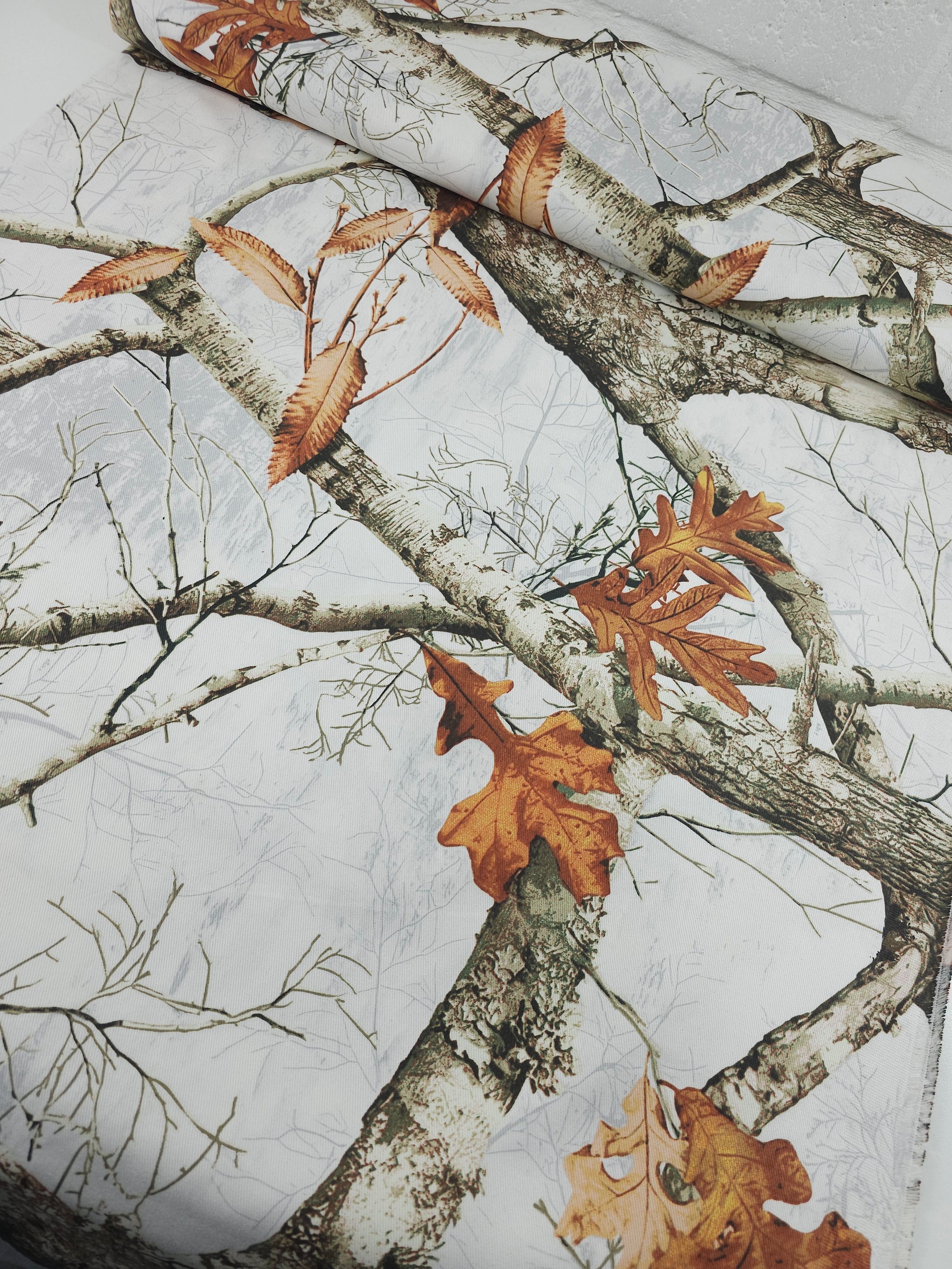 White Snowy Leaf Branches Canvas Cotton