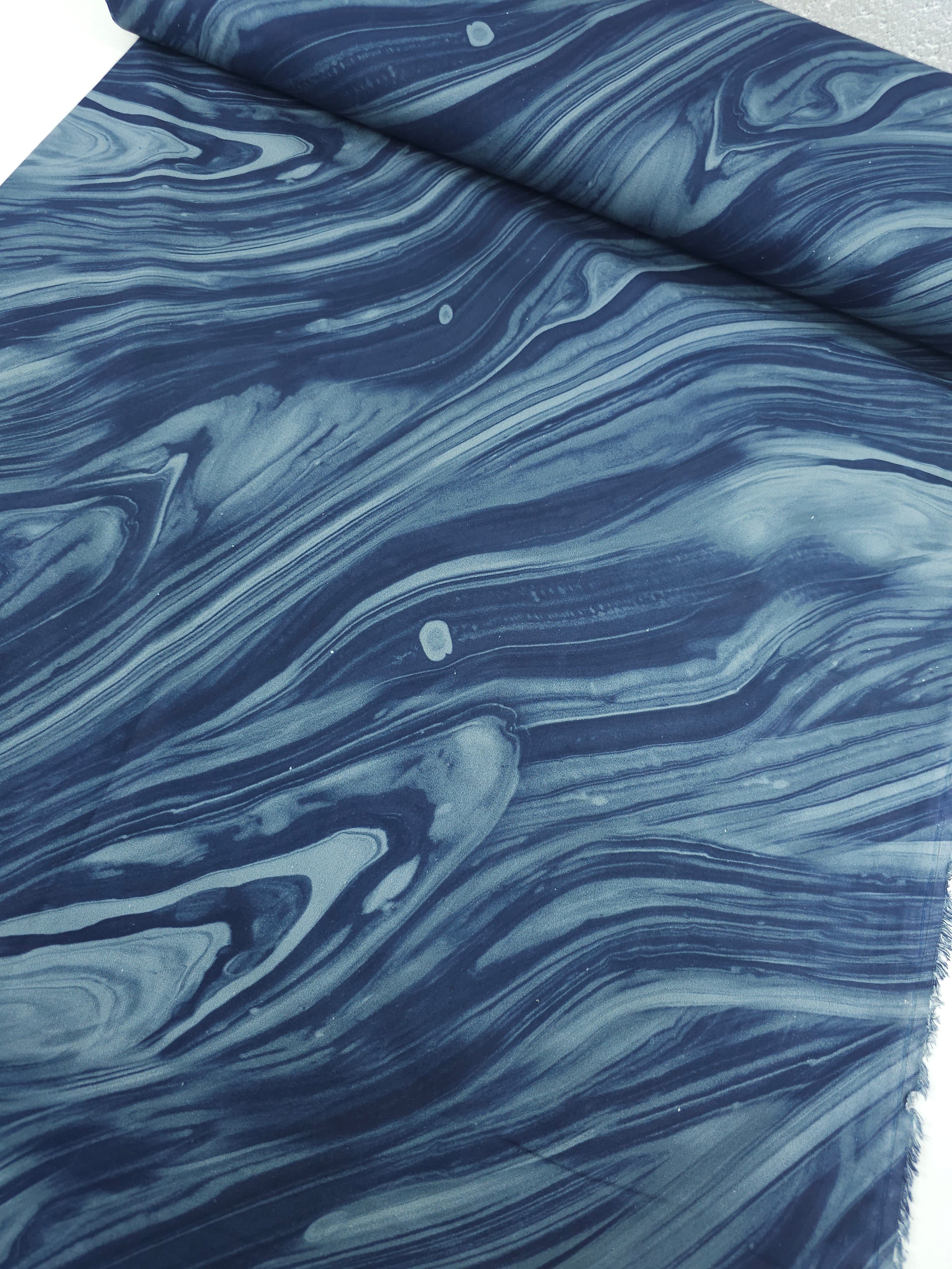 Petrol Navy Marble Swoosh 100% Cotton