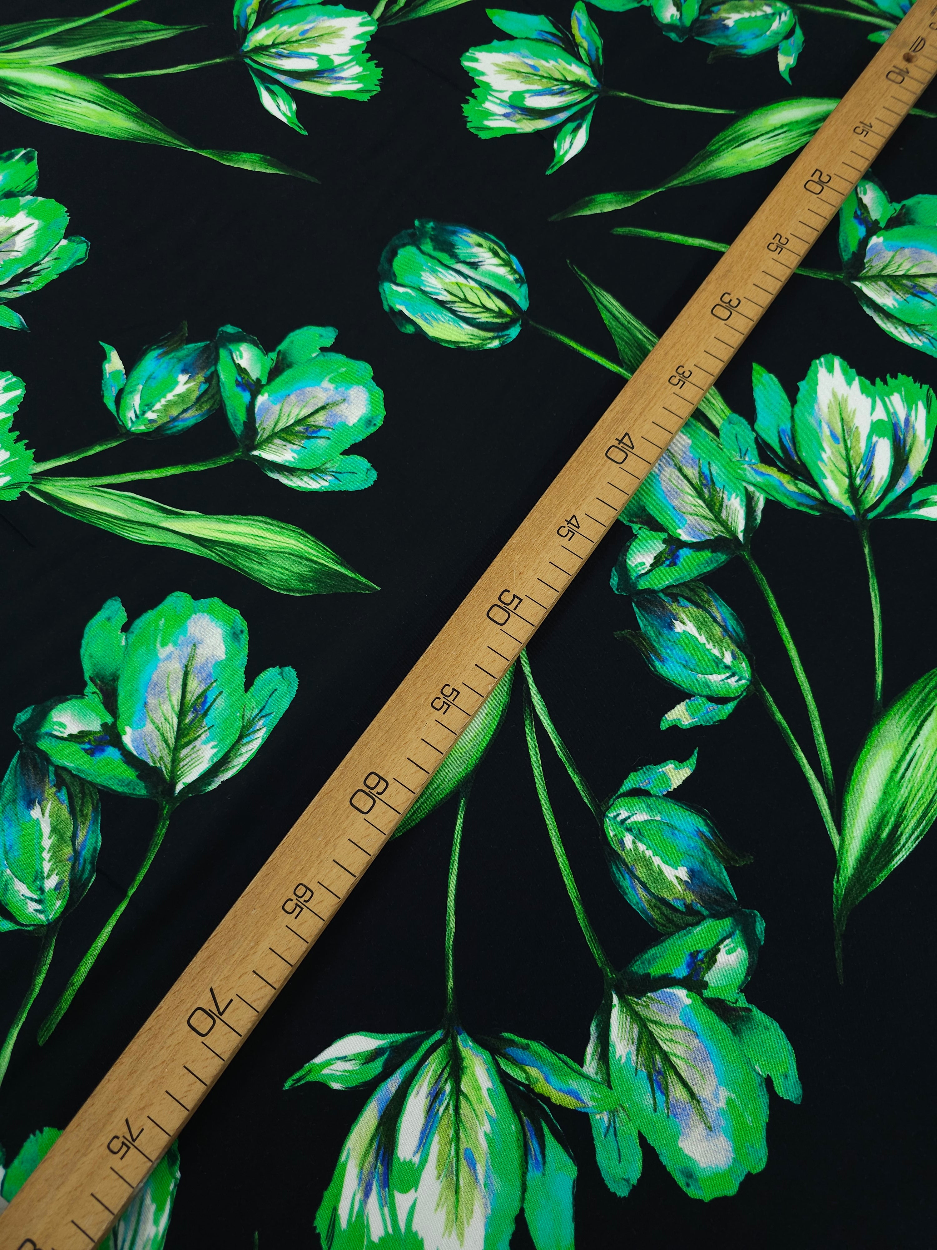 Green Lumi Floral Stem Viscose Challis