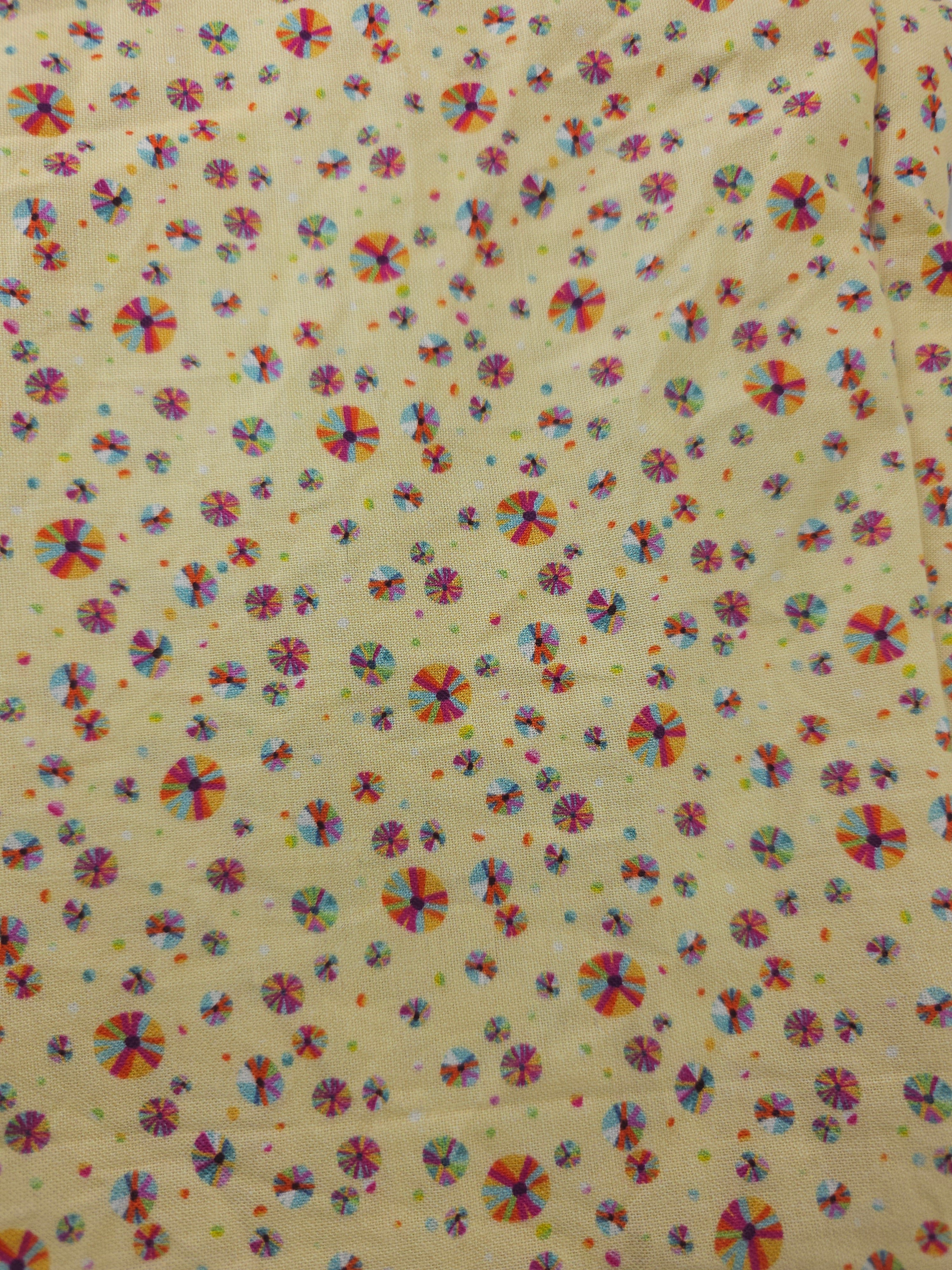 Buttermilk rainbow wheels Cotton- 4m piece