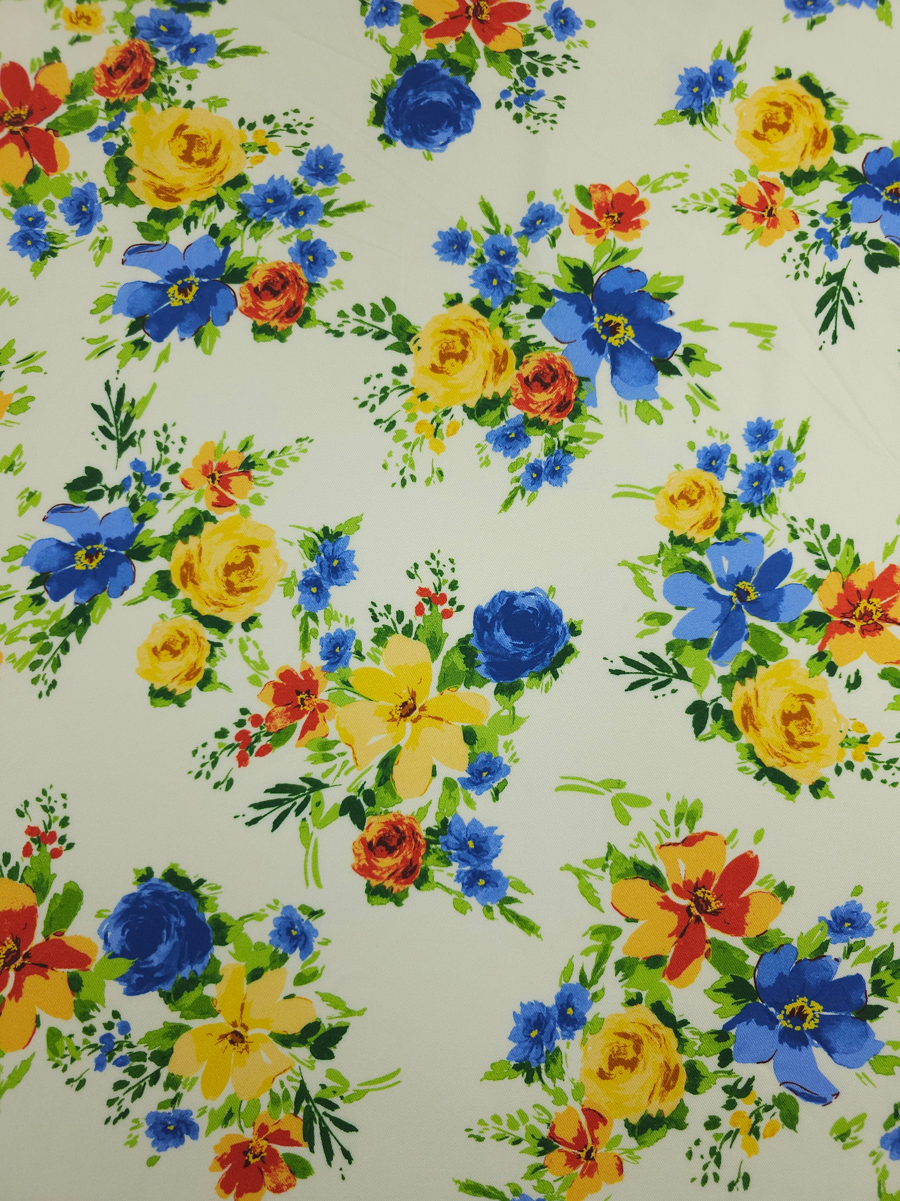 Blue/Yellow Floral Bouquet Viscose Twill - Nobody's Child