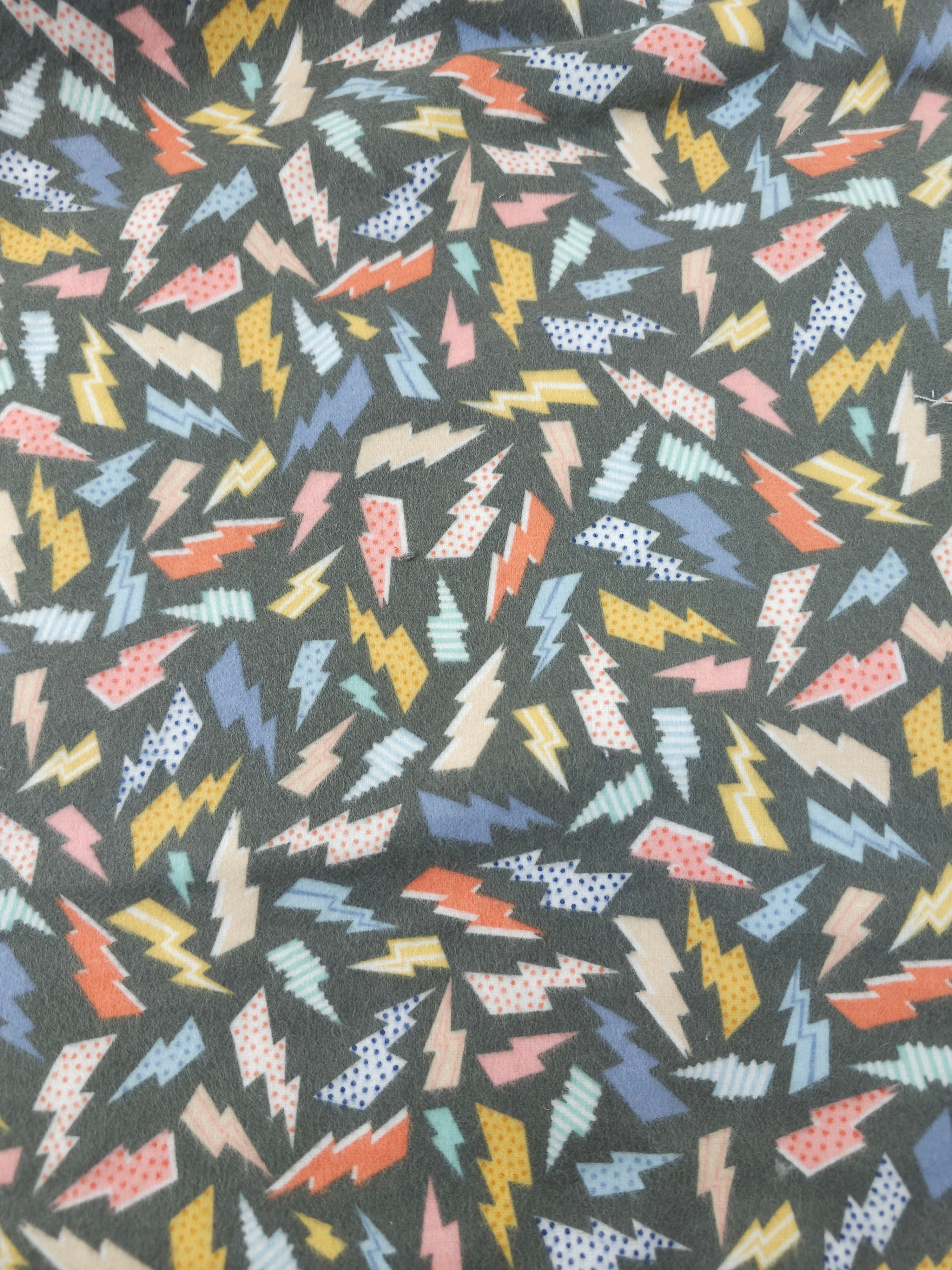 Dark grey lightning bolt Cotton flannel- 3.7m piece