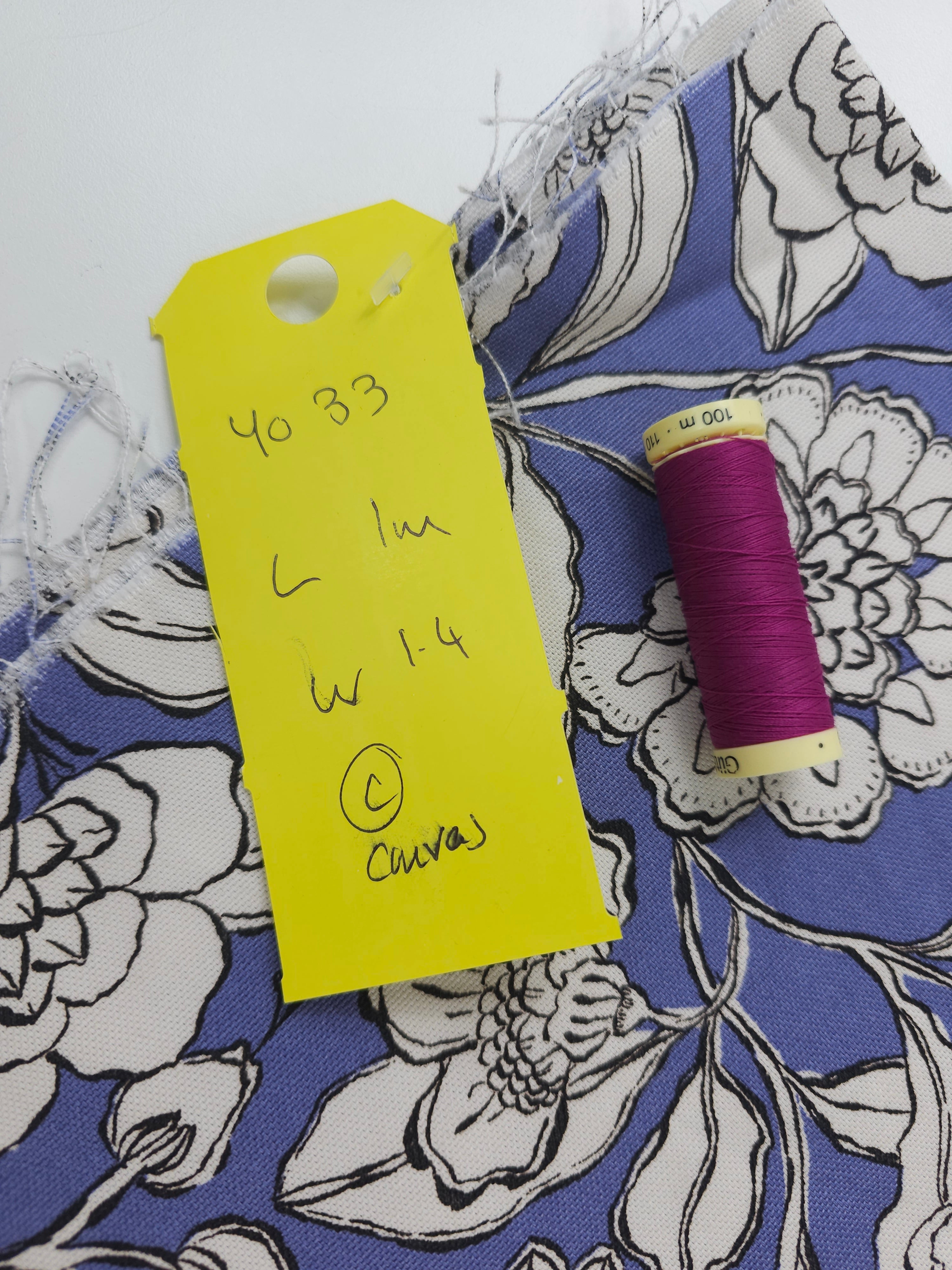 Periwinkle floral Cotton canvas- 1m piece