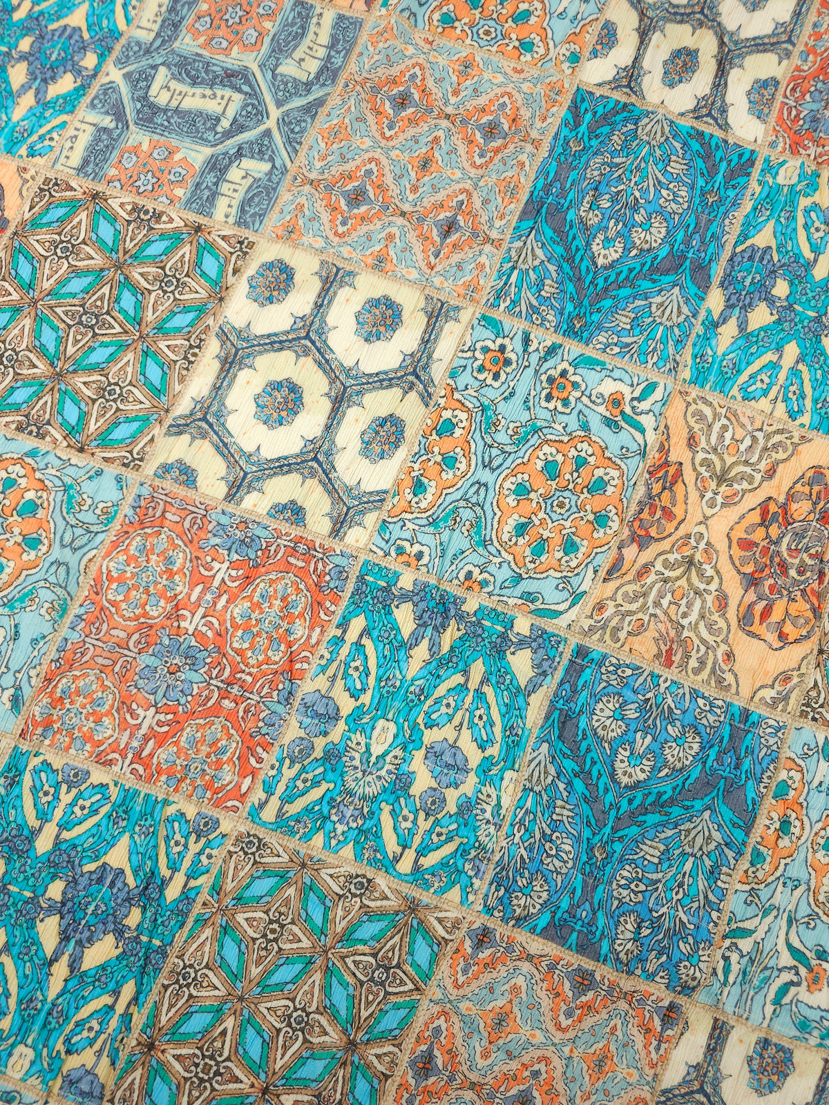 Teal/Orange Patchwork Crinkle Viscose