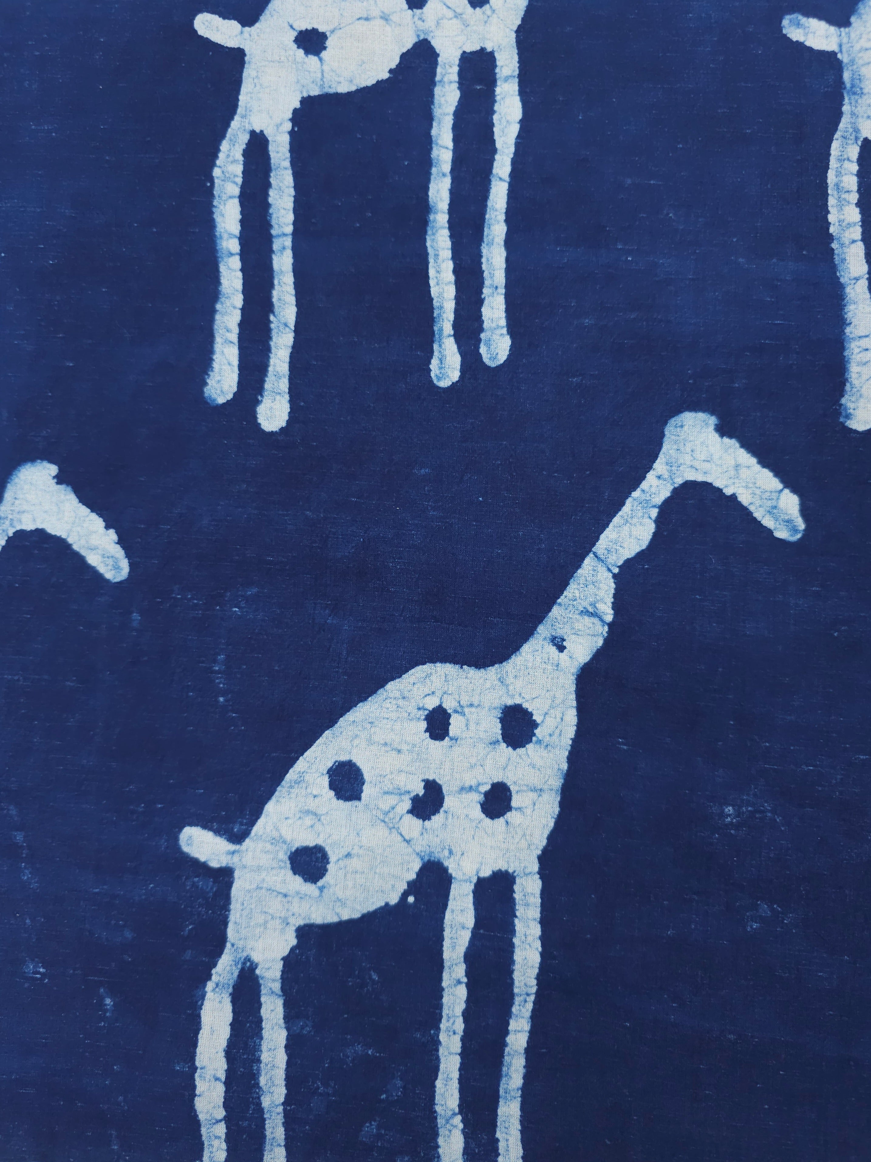 Deep Blue Giraffe Block Print Cotton