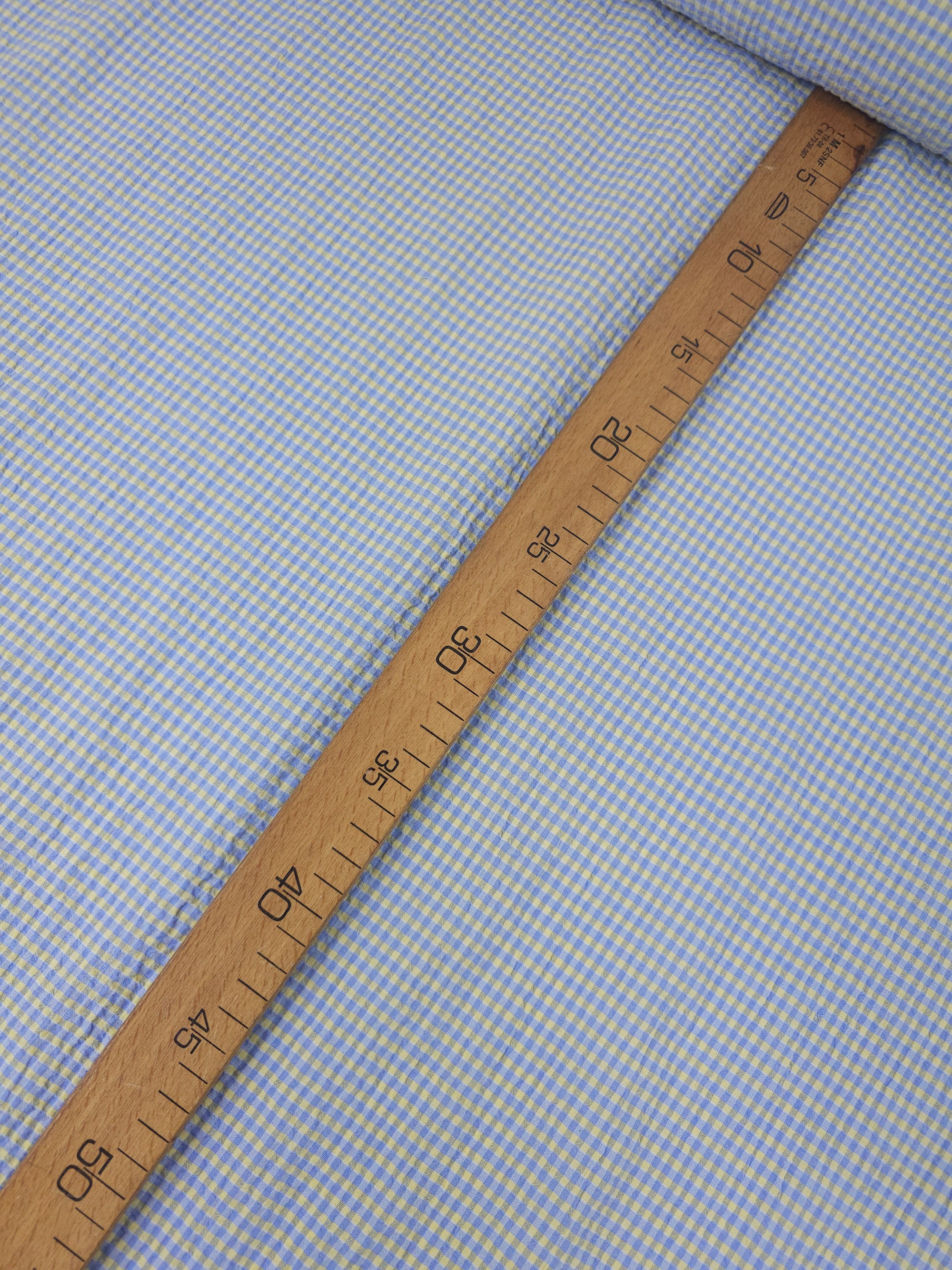 Baby Blue/Yellow Mini Gingham Crinkle Poly Cotton