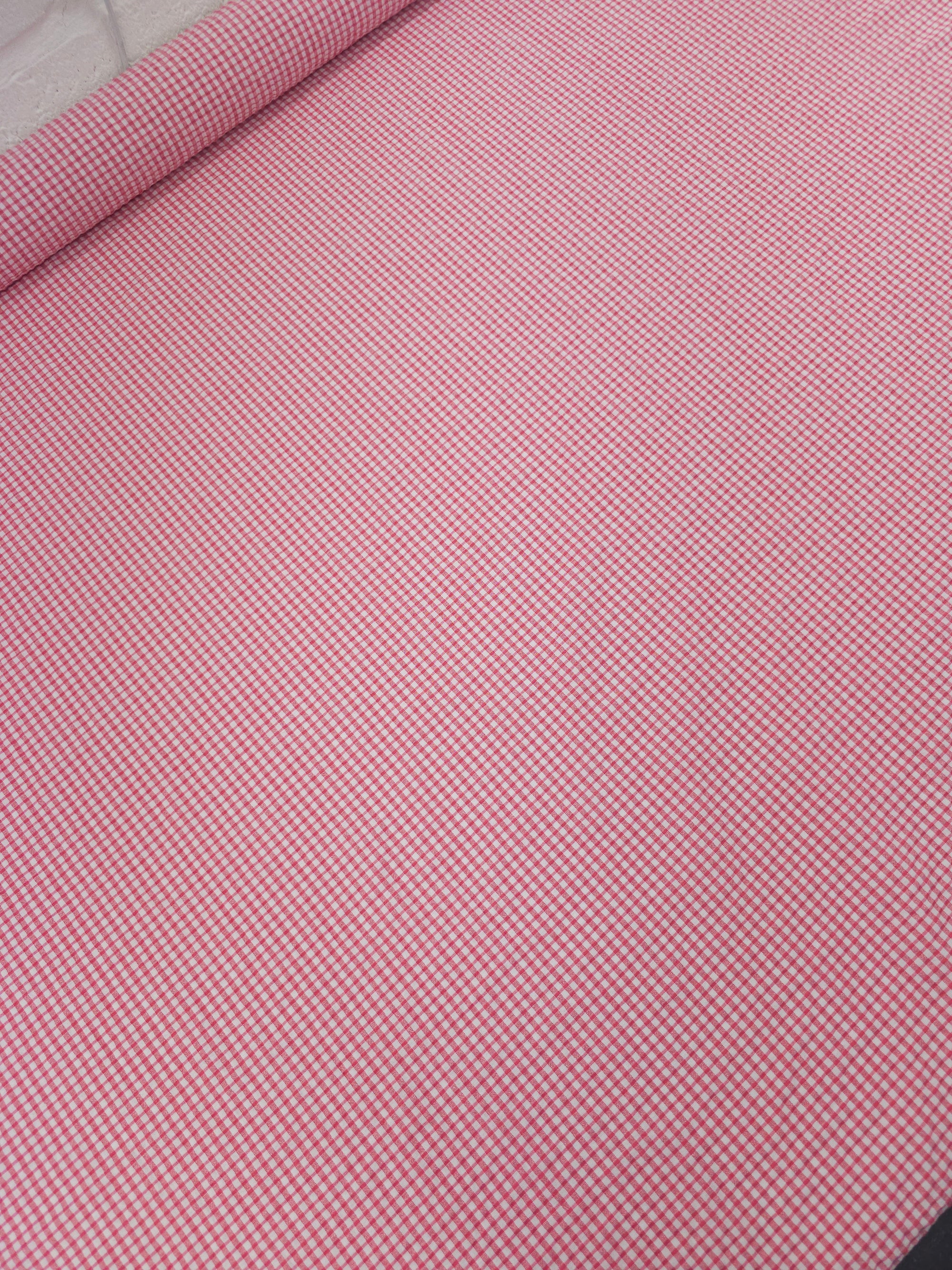 Candy Pink Mini Gingham Crinkle Poly Cotton