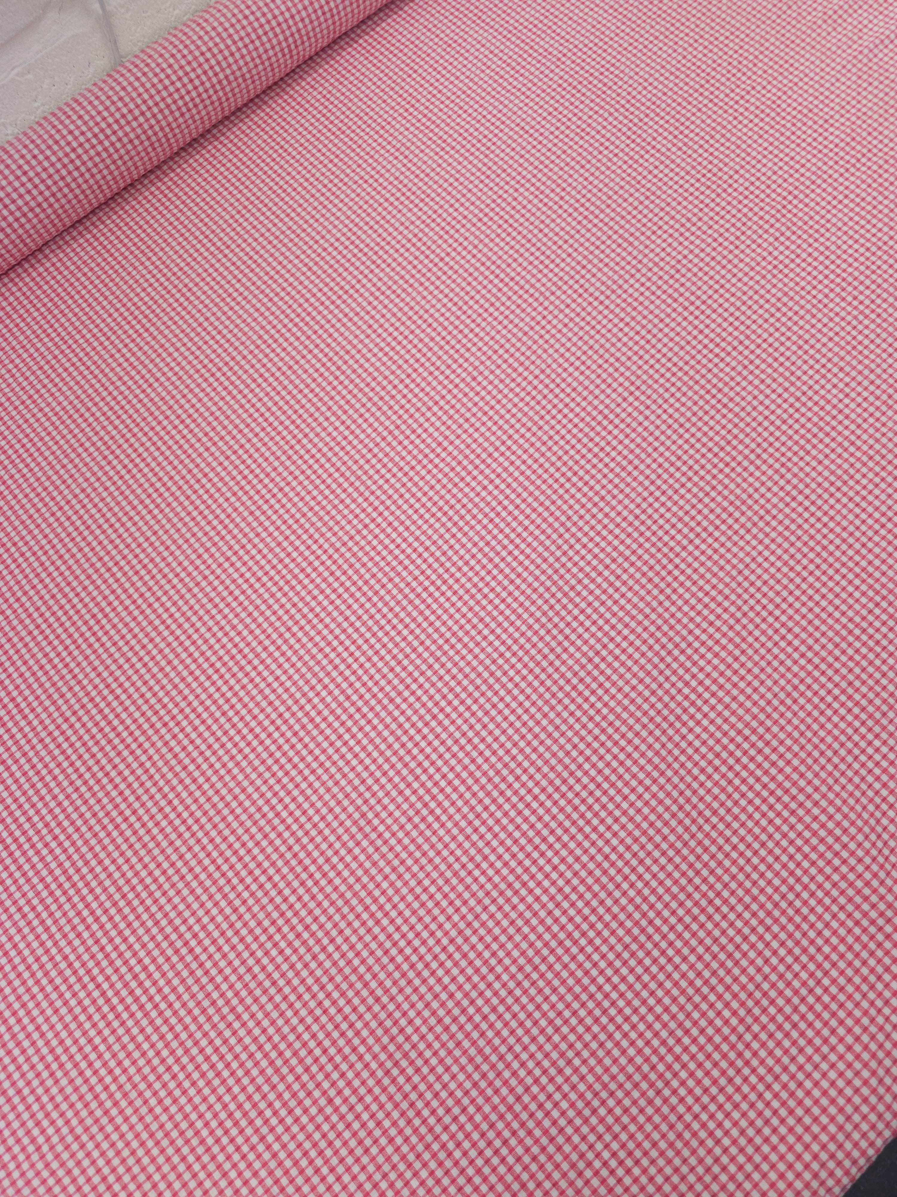Candy Pink Mini Gingham Crinkle Poly Cotton