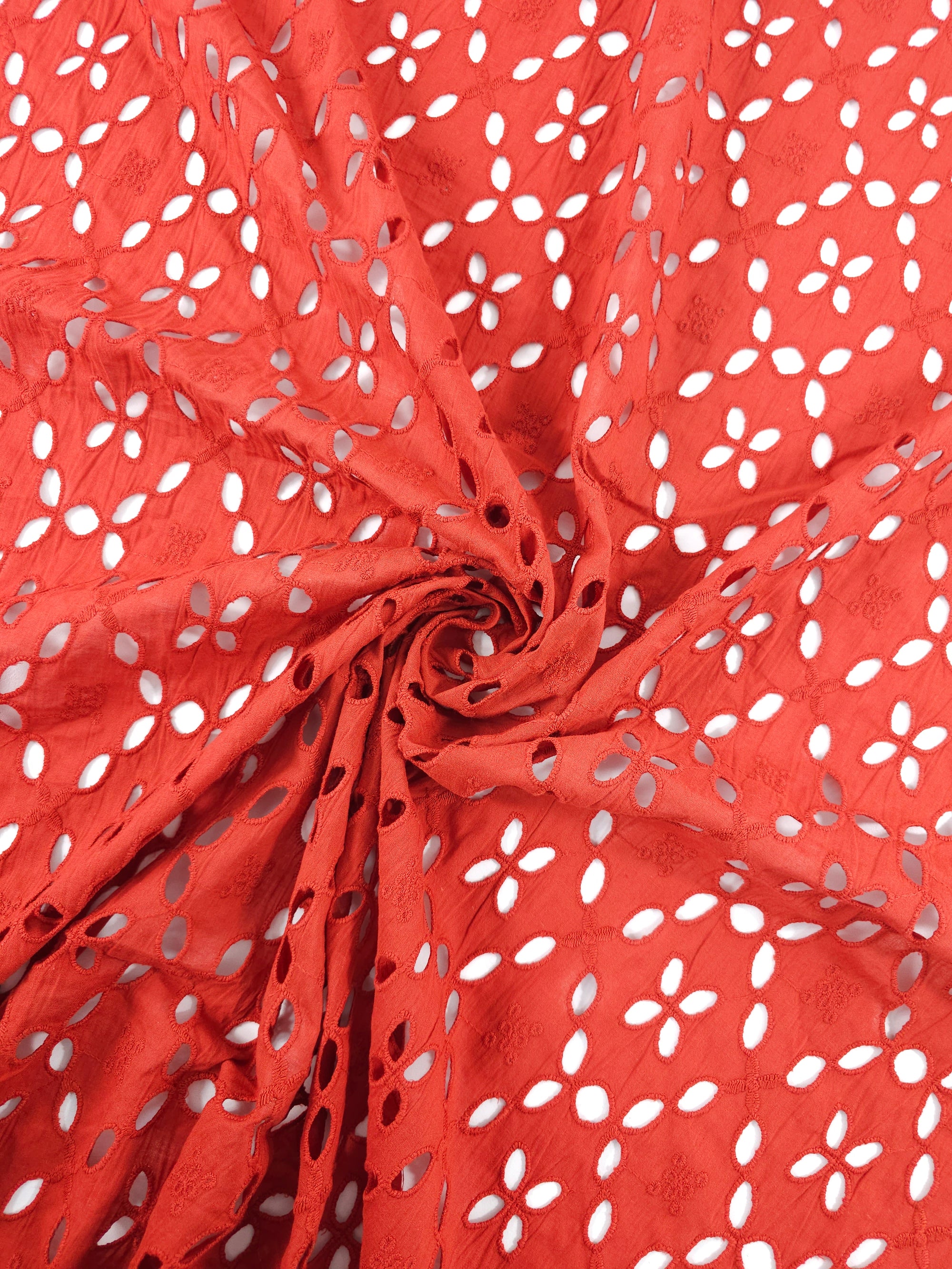 Brick Rust Petal Cambric Cotton Broderie Anglaise