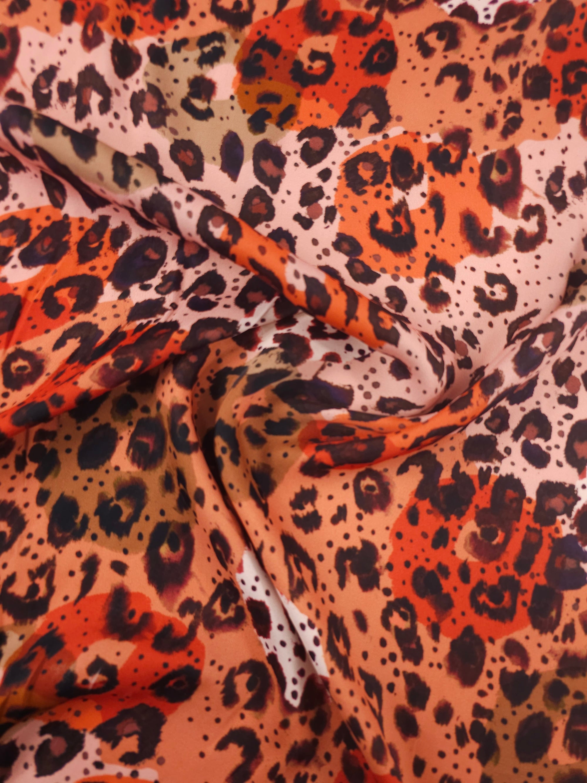 Pink/Rusty Orange Abstract Leopard Viscose Satin