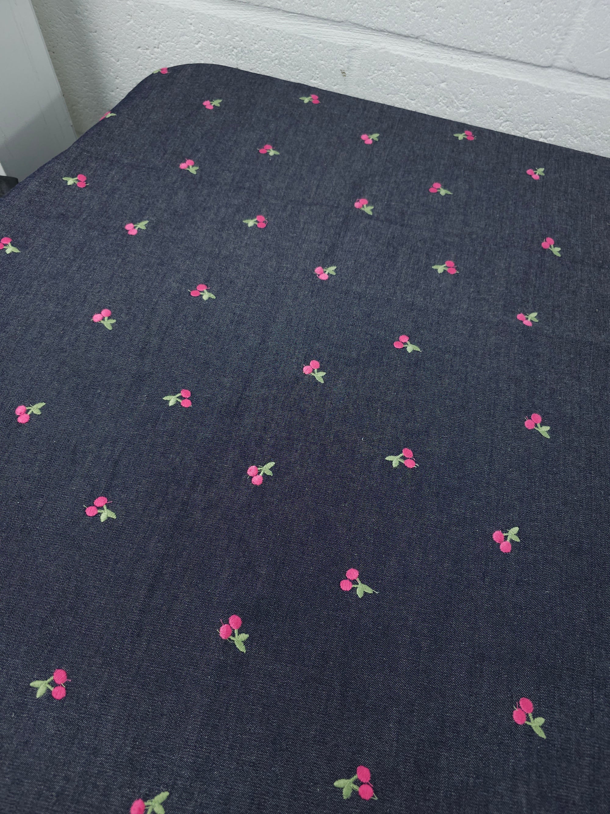 Pink Cherry Embroidered Chambray