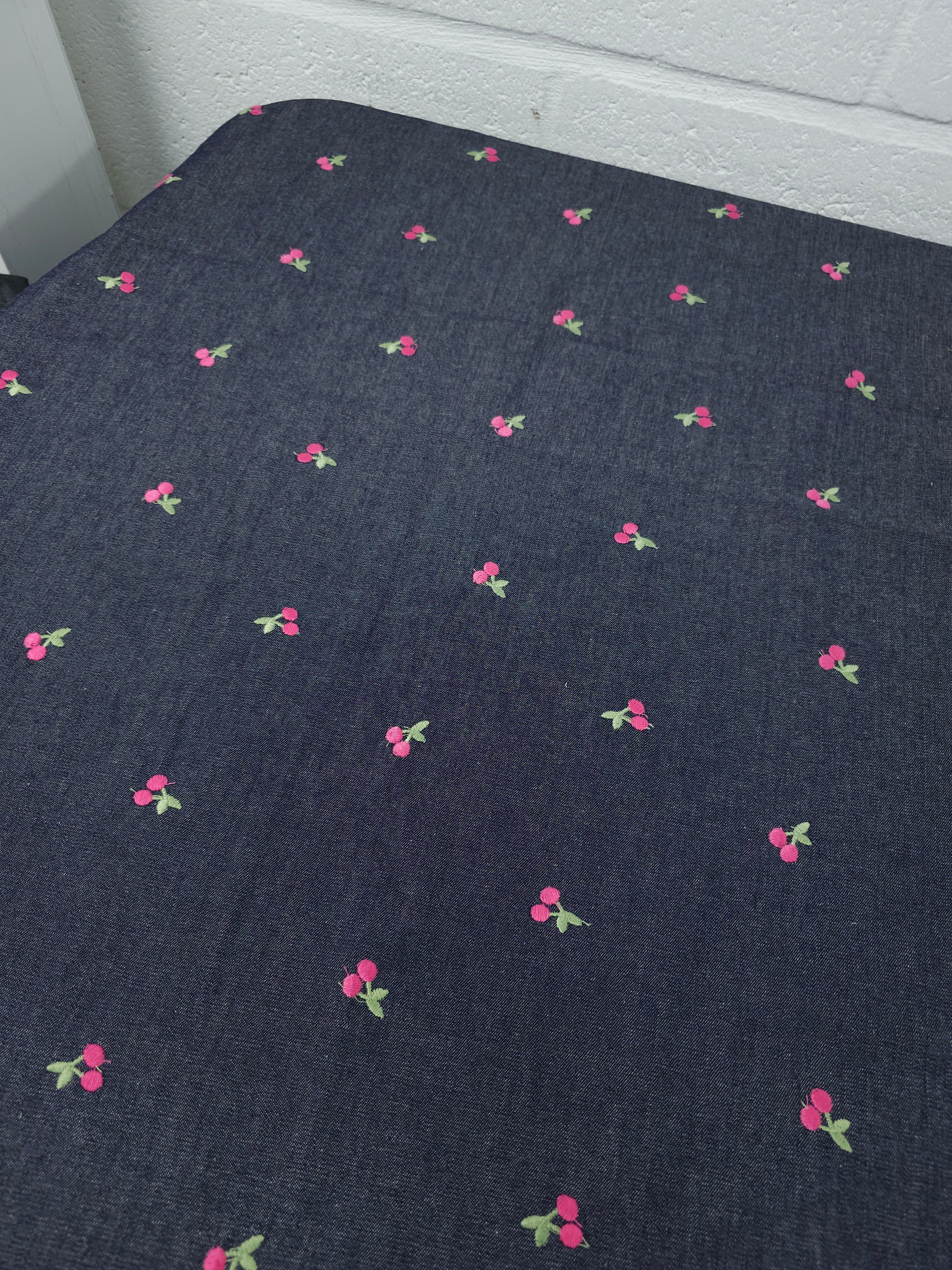 Pink Cherry Embroidered Chambray